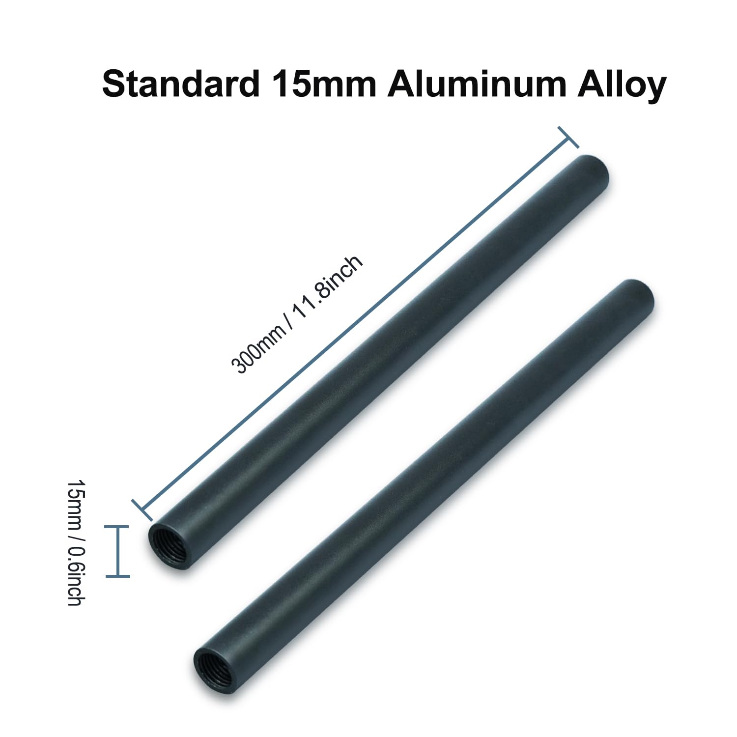 Anntery 15Mm Camera Rods Aluminum Alloy 12Inch Black Rail Rod 300Mm Pack Of 2-A013