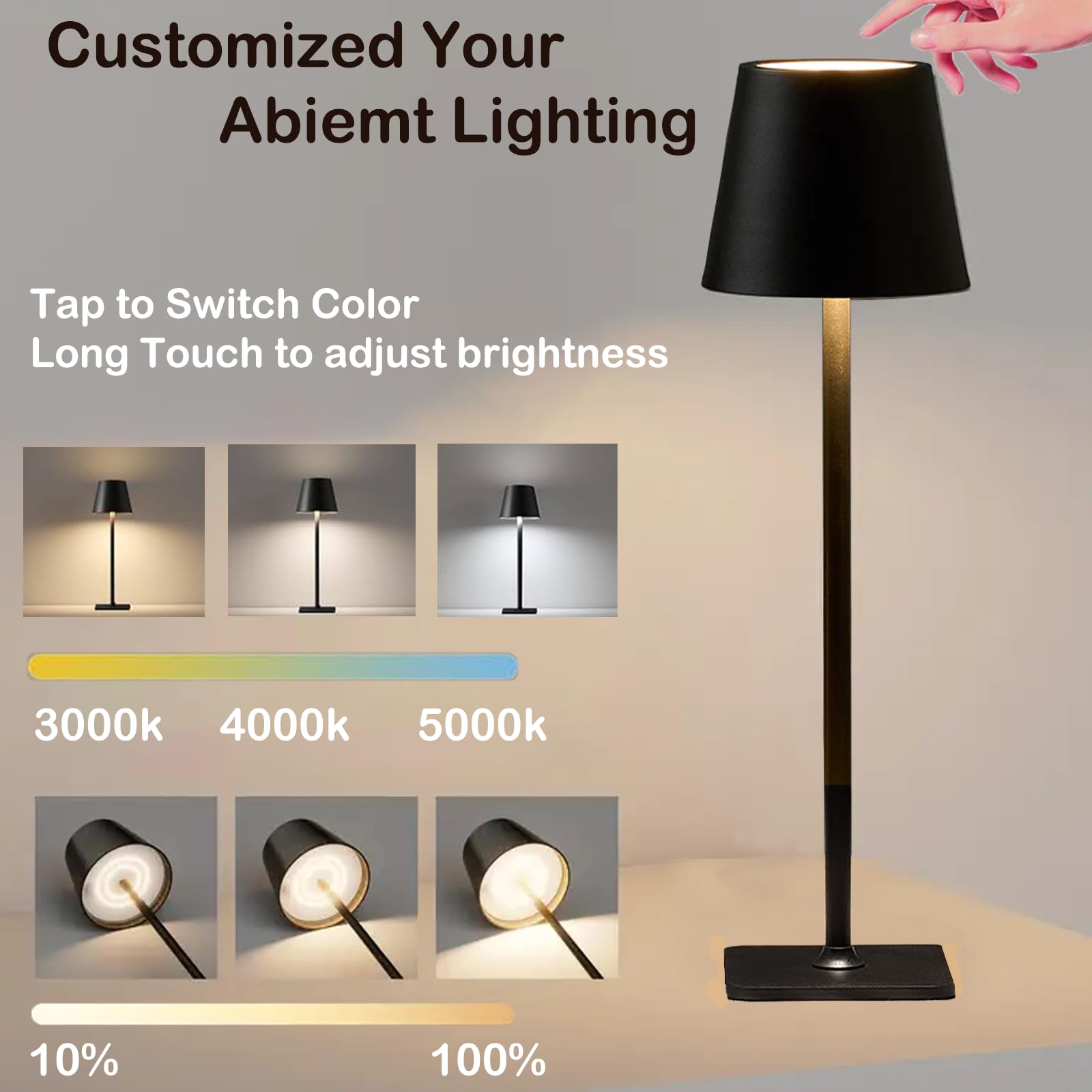 Lamparadecor 4 Pack Led Cordless Table Lamps-Wireless Rechargeable Lamps,Waterproof Outdoor Table Lamp For Patio/Restaurant/Dinner Dining Desk Top Lights/Kitchen Countertop,Rechargable Small Tabletop Lighting