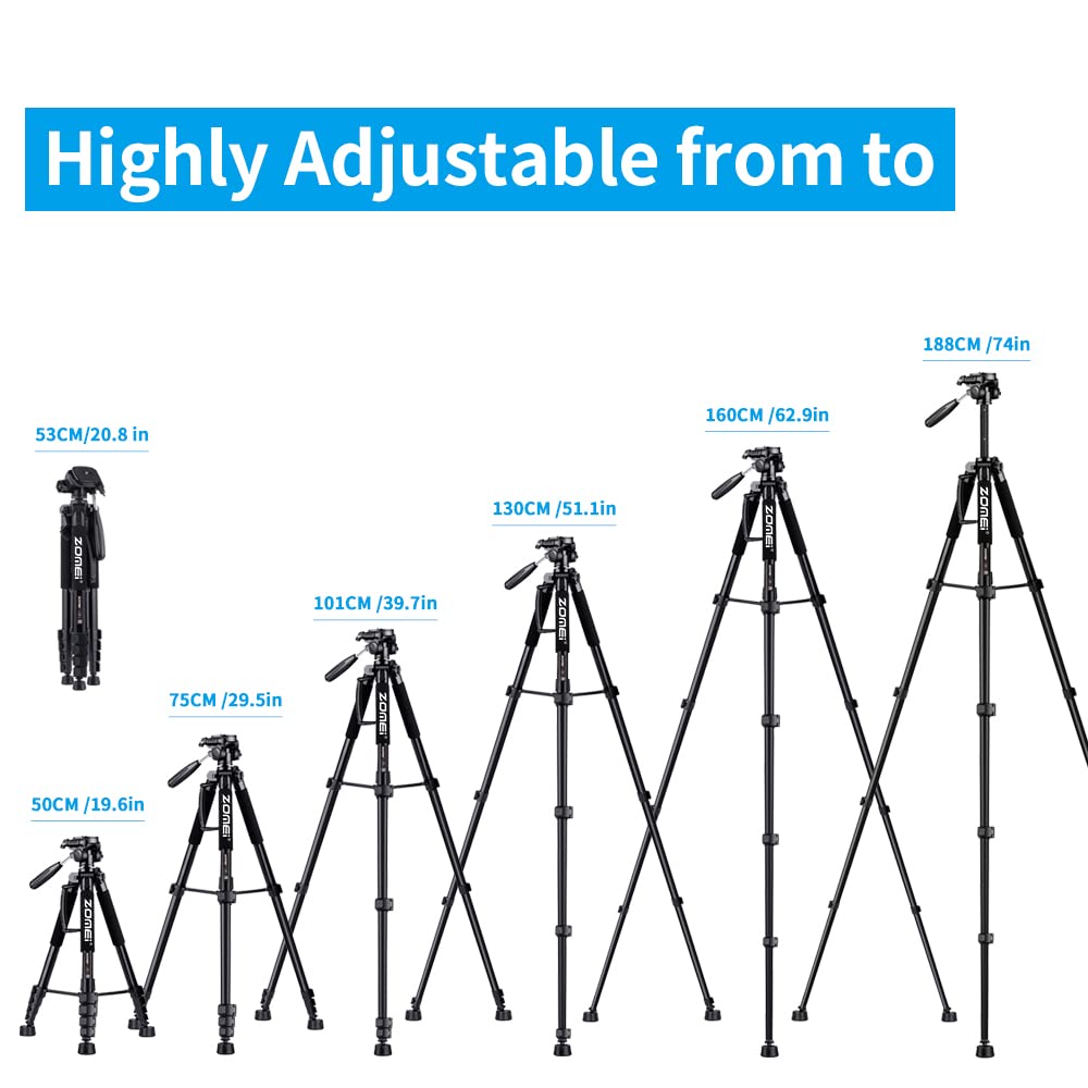Uegogo 74"/188Cm Lightweight Camera Tripod Holder For Dslr Slr Camera, Portable Tall Tripod Stand With Carry Bag & Phone Holder Perfect For Video Recording/Selfies/Live Stream/Vlogging