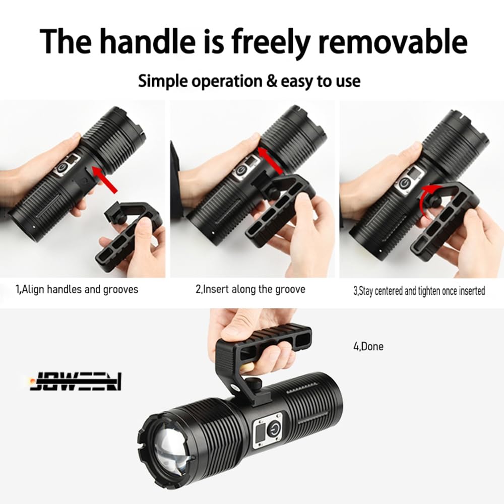 Ijoween 7018 Handheld Rechargeable Led Flashlight, Super Bright Torch With High Lumen,11 Light Modes, 4 Batteries Of 10400Mah With Power Bank Function