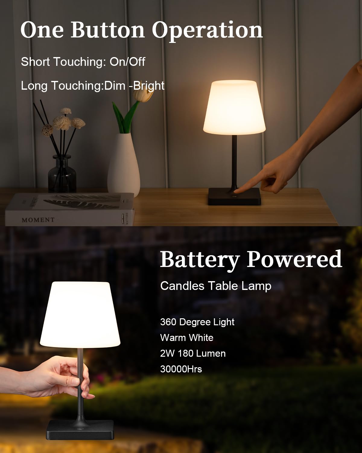 Tigkhae Led Cordless Table Lamp, 4000Mah Rechargeable, Outdoor Battery Operated Desk Lamp, Portable Waterproof Patio Table Lamps, Touch Dimmable Night Lamp, Ambient Light For Restaurant H11In