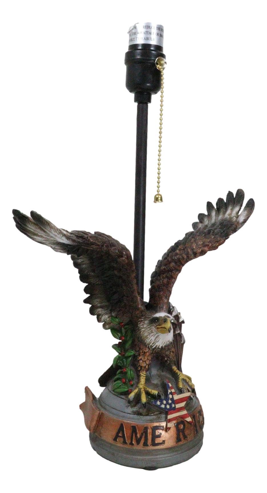 Ebros Gift Rustic Memorial Patriotic American Flag Star Wings Of Glory Flying Bald Eagle Memorial Desktop Side Table Lamp With Brown Faux Leather Laced Shade