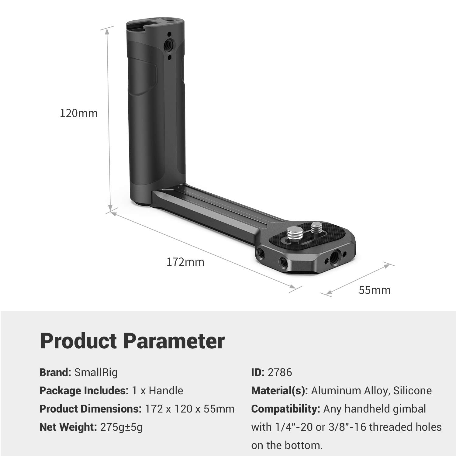 Smallrig Aluminum Side Handle Fits For Dji Ronin-S/Sc/Rs 2/Rsc 2/Rs 3/Rs 3 Pro/Rs 3 Mini/Rs 4/Rs 4 Pro & For Zhiyun Crane 2S/2/V2 & For Moza Air 2/Aircorss 2 Gimbals - 2786