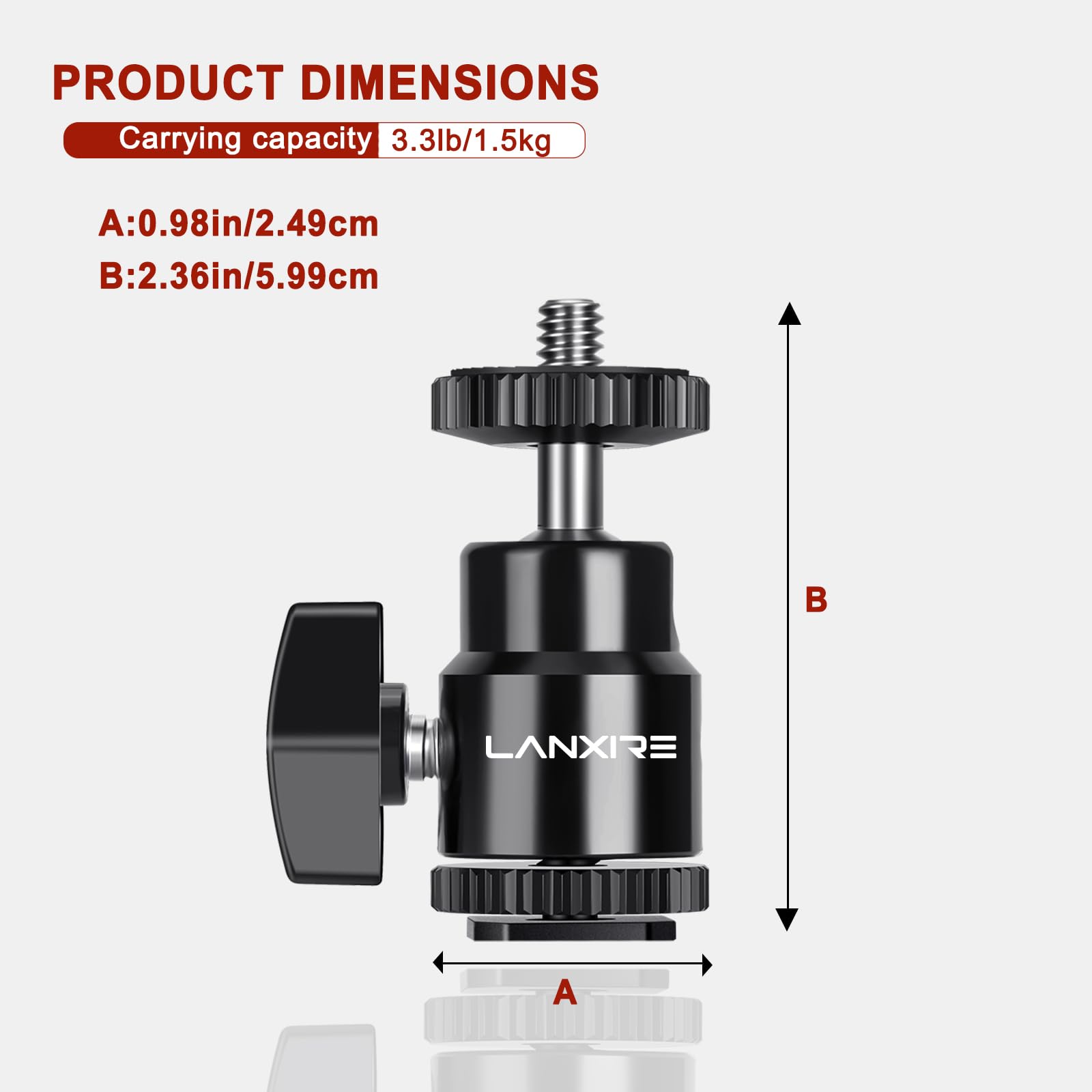 Lanxire Camera Hot Shoe Mount With 1/4" Screw And Ball Head Adapter - Compatible With Camera, Camcorder, Smartphone, Action Camera, Led Lights, Microphone - 2 Pack