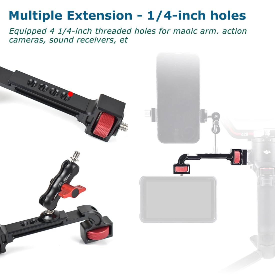 Koqinviz Gimbal Monitor Mount Phone Mount Cold Shoe Mount With 1/4-Inch Threaded Holes For Dji Ronin Rs 2 / Rsc 2/ Sc/S Zhiyun Weebill S Crane 3S Stabilizers Accessories