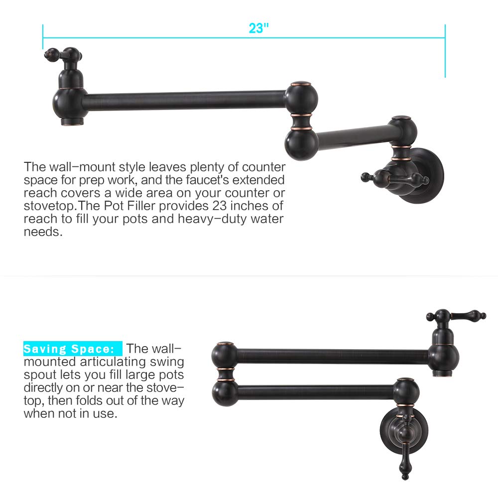 Bokaiya Pot Filler Oil Rubbed Bronze Stainless Steel Wall Mount Kitchen Faucet Commercial Pot Filler Faucet Folding Stretchable Double Joint 2 Handles Kitchen Sink Faucetilling Faucet
