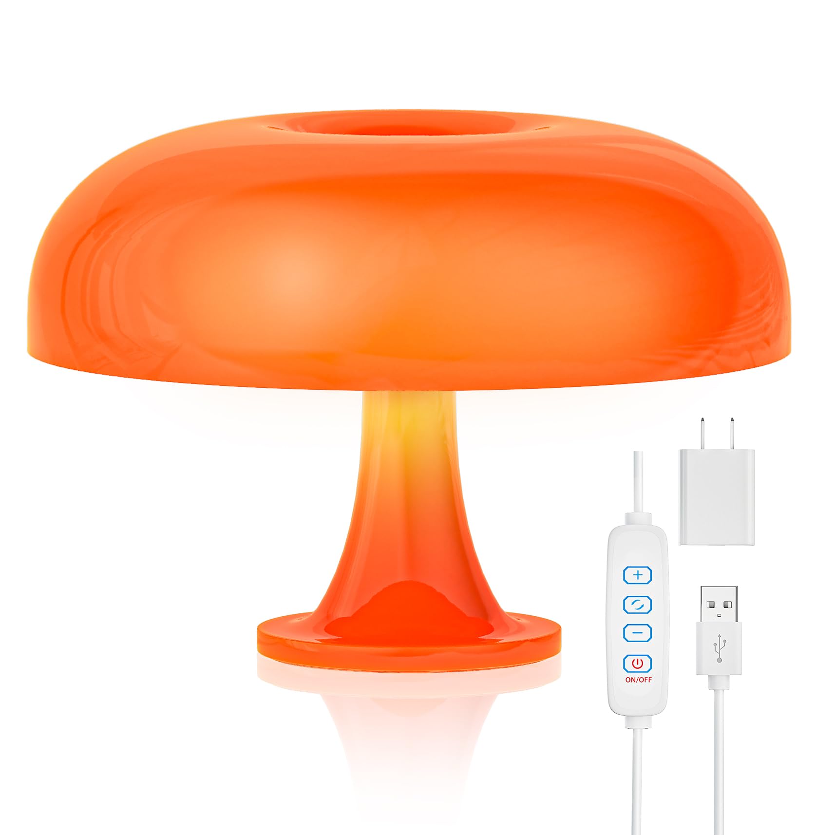 Uehict Orange Mushroom Lamp, Mushroom Shaped Donut Lamp With 3 Lighting Modes, 70S Retro Mid Century Modern Light For Bedroom, Dimmable Funky Unique Light Cool Home Decor Aesthetic