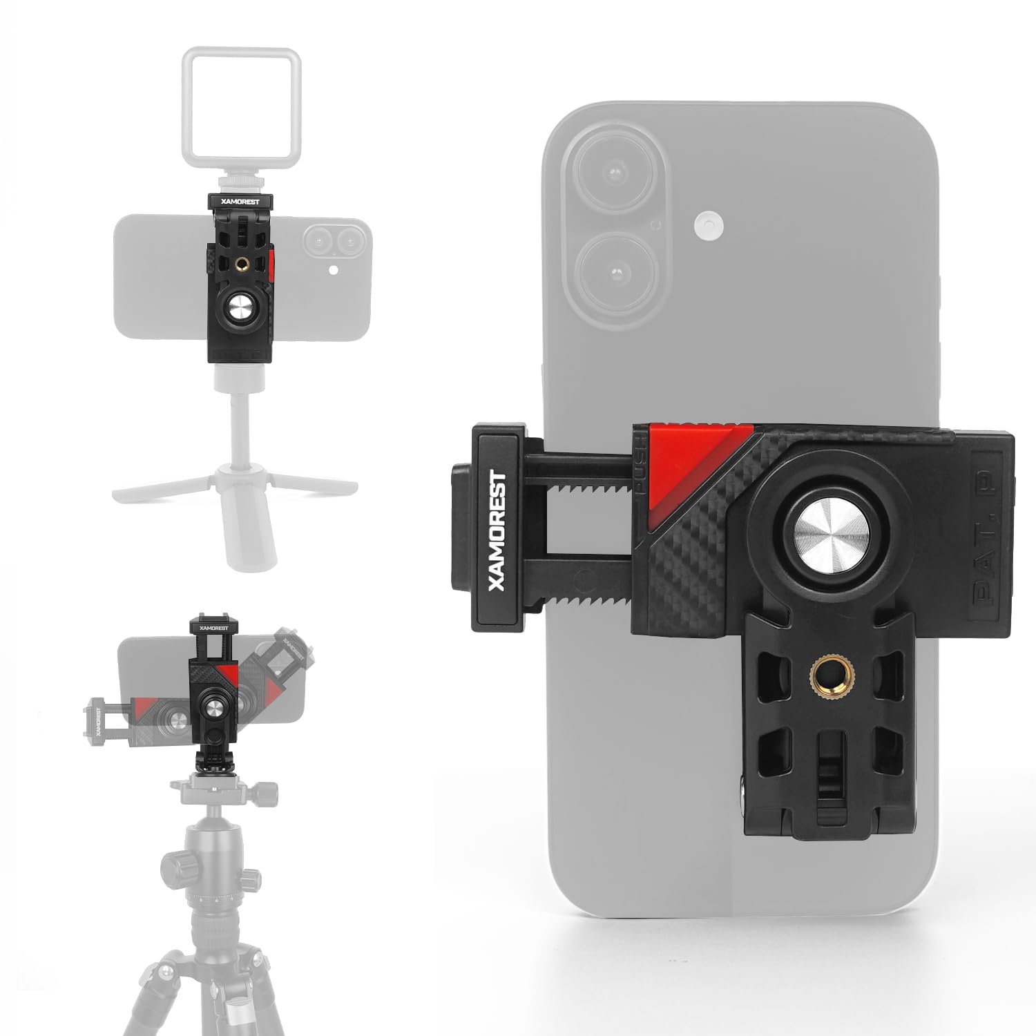 Xamorest Tripod Phone Mount, Phone Holder/Vertical And Horizontal Tripod Mount Adapter Rotatable Bracket With 1/4 Inch Screw/Adjustable Clip For Phone, Selfie Stick, Camera Stand