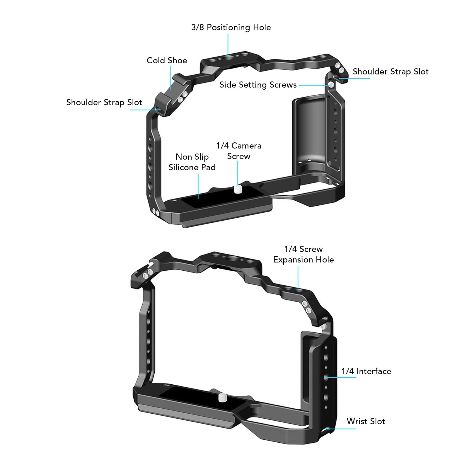 Ciciglow Camera Cage For Zf, Aluminum Alloy Camera Rig Cold Shoe And 1/4 3/8 Screw Mouting, Camcorder Stabilizer Extension Cage, Video Filmmaking Stabilizer Rig