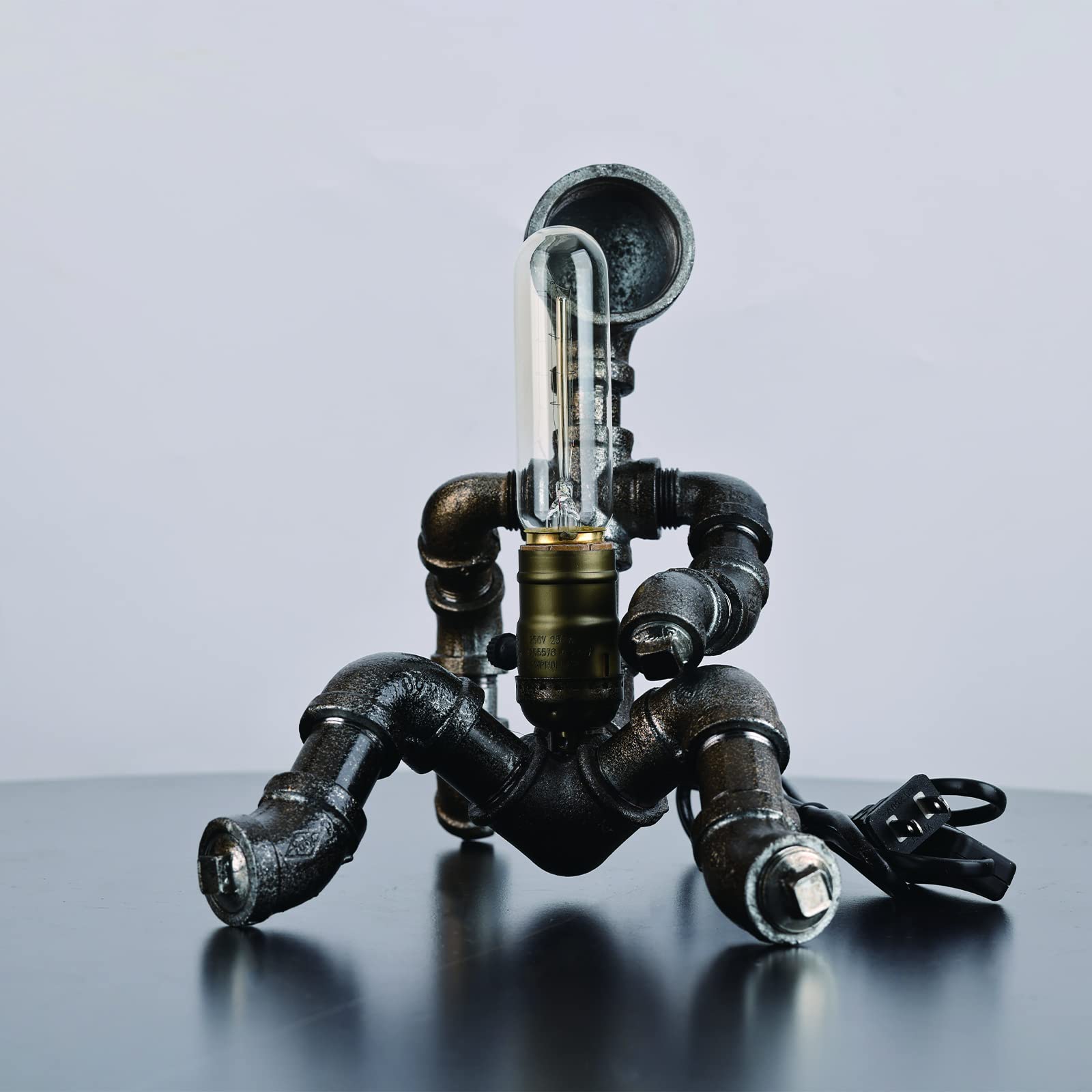 Dovdov Steampunk Table Lamp, Creative Robot Design Industrial Water Pipe Lamp, Retro Decoration Personality Creative Cool Atmosphere Decoration Lovely Lamp (E-Bronze)