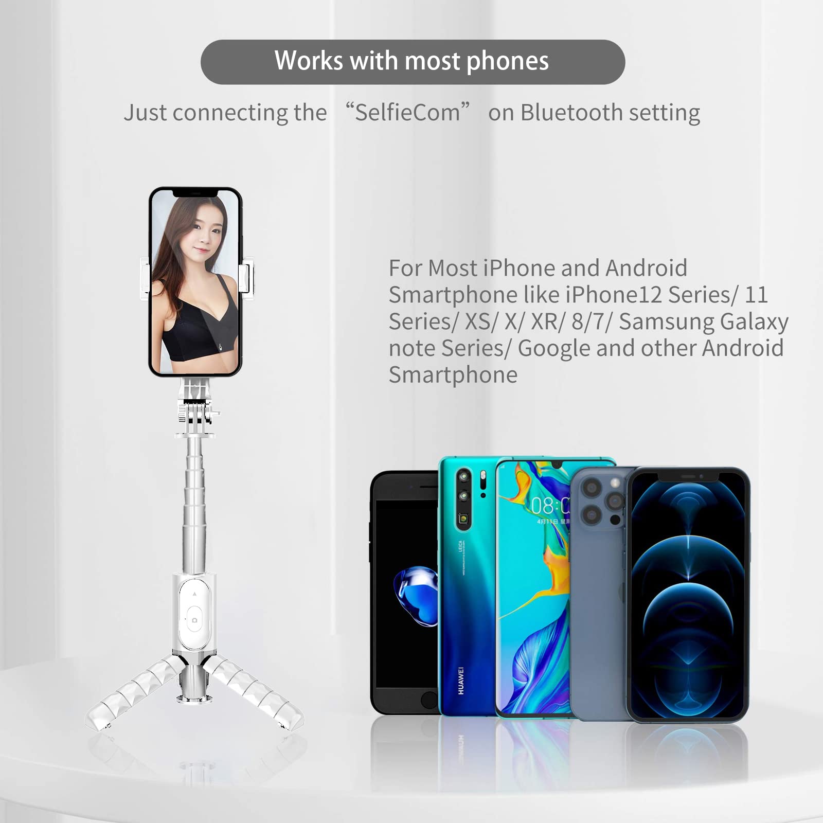 Drpht Dc Portable Travel Selfie Stick, Mini Phone Tripod With Detachable Wireless Remote, Extendable Aluminum Alloy Tripod Compatible With Iphone 13 12 11 Pro Xs Max X 8Plus 7 Samsung