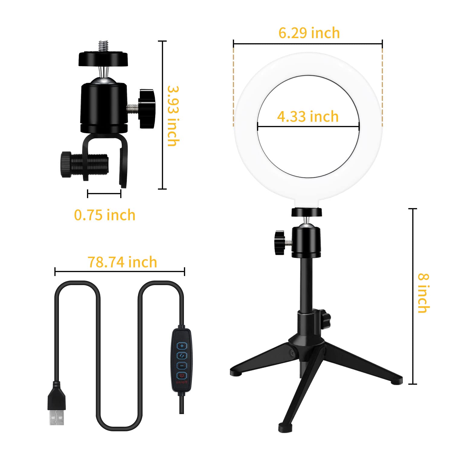 Mezher Desk Ring Light For Zoom Meetings - Video Conference Lighting Kit For Laptop Computer, 6” Clip On Table Led Light Lamp With Tripod Stand For Video Recording, Remote Working, Gaming, Vlogging
