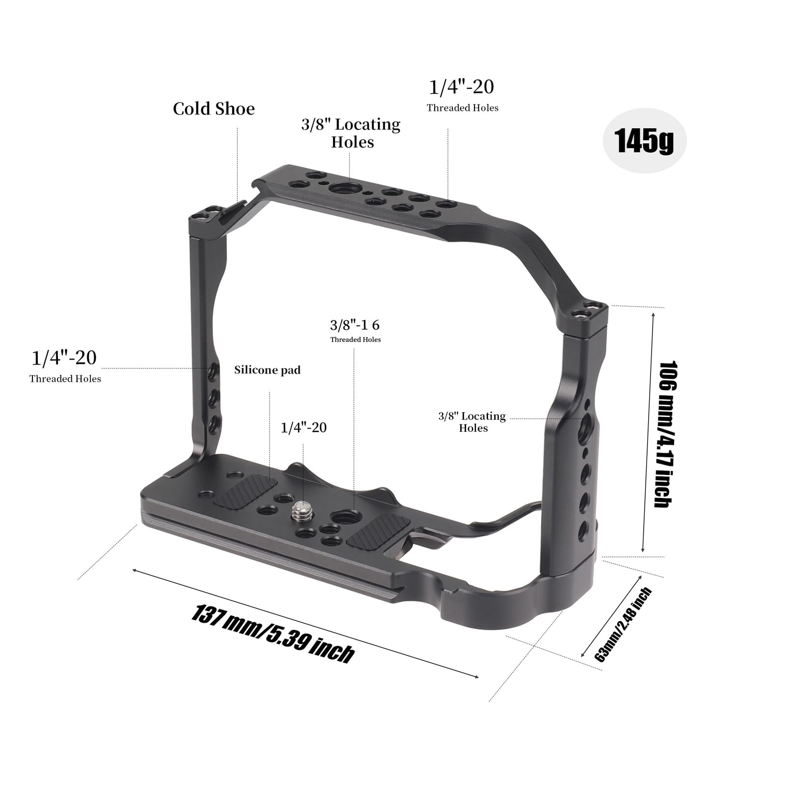 Focusfoto Camera Cage With Top Handle Grip Kit For Canon Eos R10 Mirrorless Camera, Aluminium Video Rig With Nato Rail, Cold Shoe, 1/4" & 3/8" Screw Mouting, Quick Release Plate For Arca Swiss Tripod