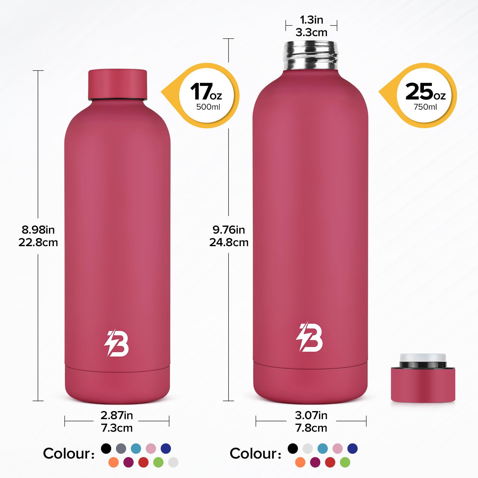 Insulated Water Bottle With Lid, 17 Oz Reusable Leak-Proof Metal Stainless Steel Water Bottles