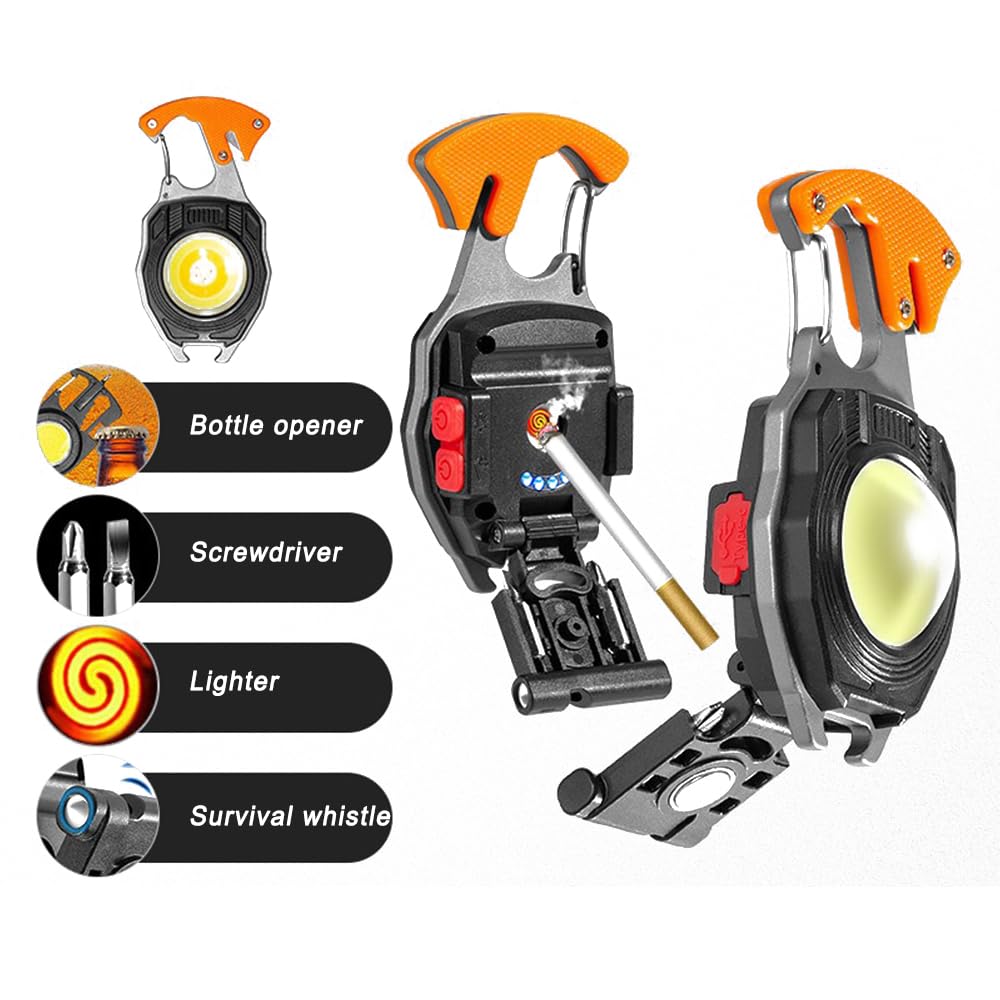 Dooseer Work Light Keychain Flashlights,Portable Rechargeable Cob Work Light Emergency Light With Magnet Base,Whistle For Fishing,Cycling And Hiking-7 Light Modes (2Pcs)