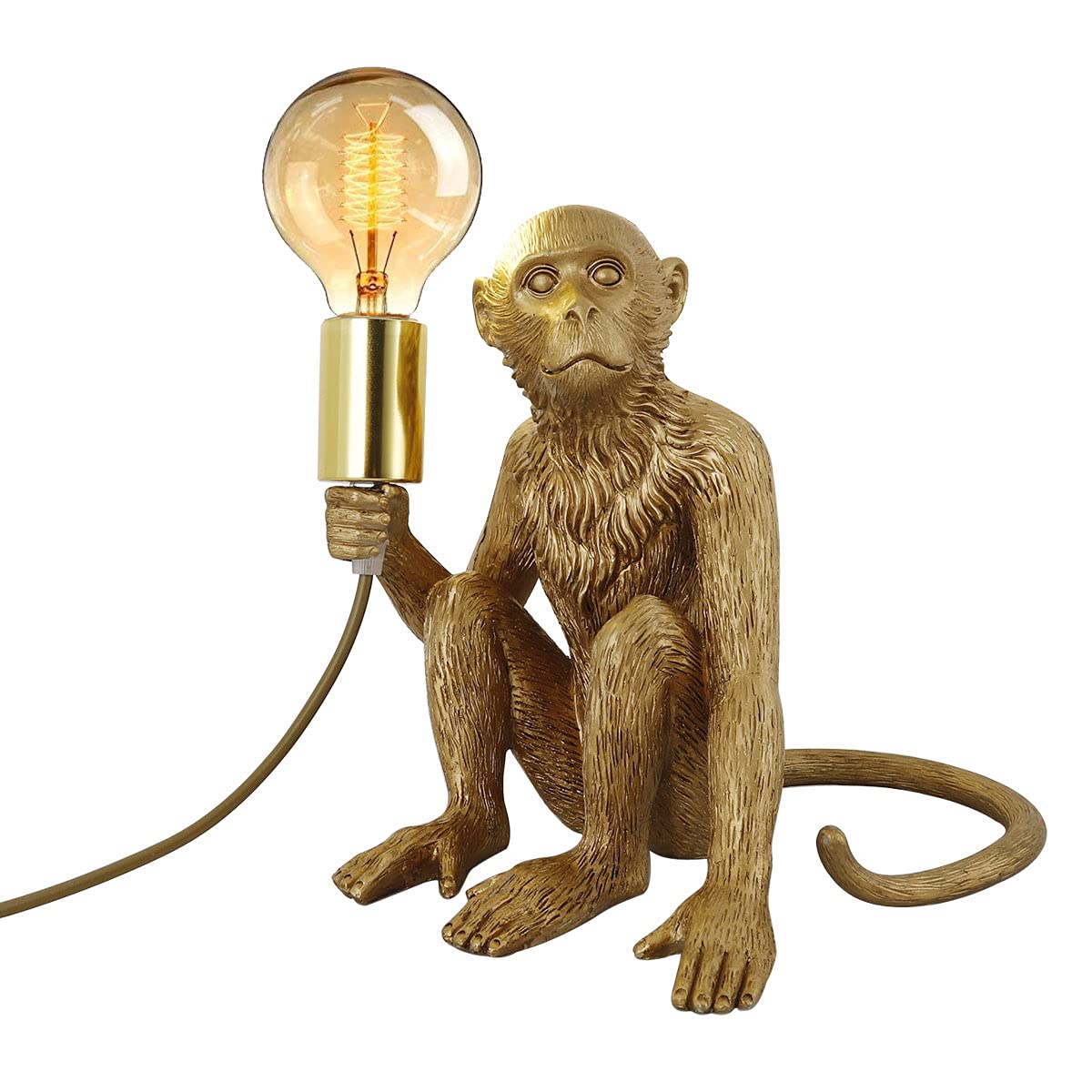 Jorunhe Bedside Table Lamp, Resin Monkey Table Lamp, Creative Desk Lamp Lighting Fixture For Living Room, Bedroom, Office, And College Dorm (Gold)