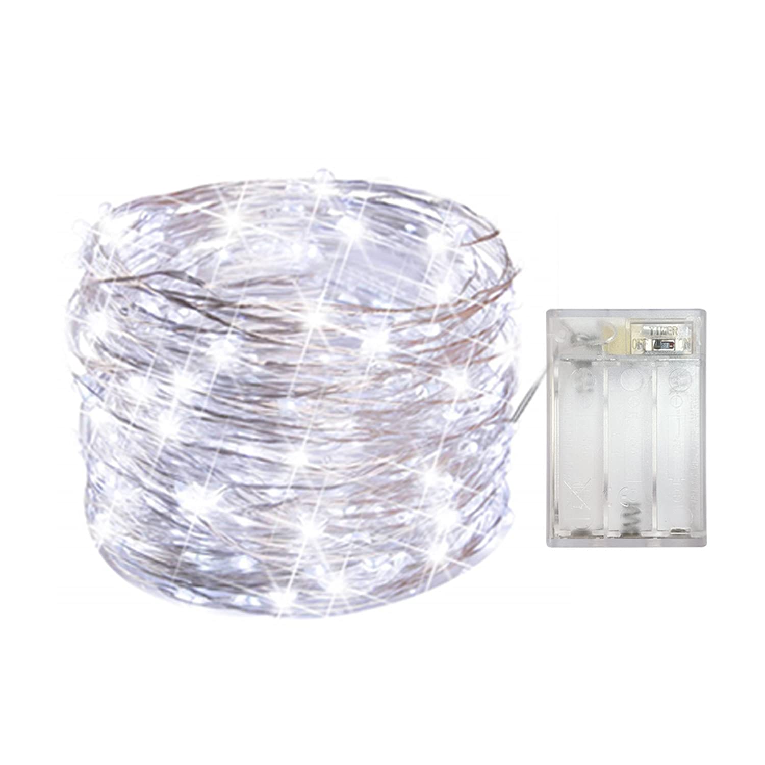 Luna Gift Pack 2 Battery Operated Mini Lights,Indoor Led Fairy Light With Timer 6Hours On/18Hours Off For Wedding Easter Party Decorations,50Count Leds,18Feet Silver Wire (Cold White)