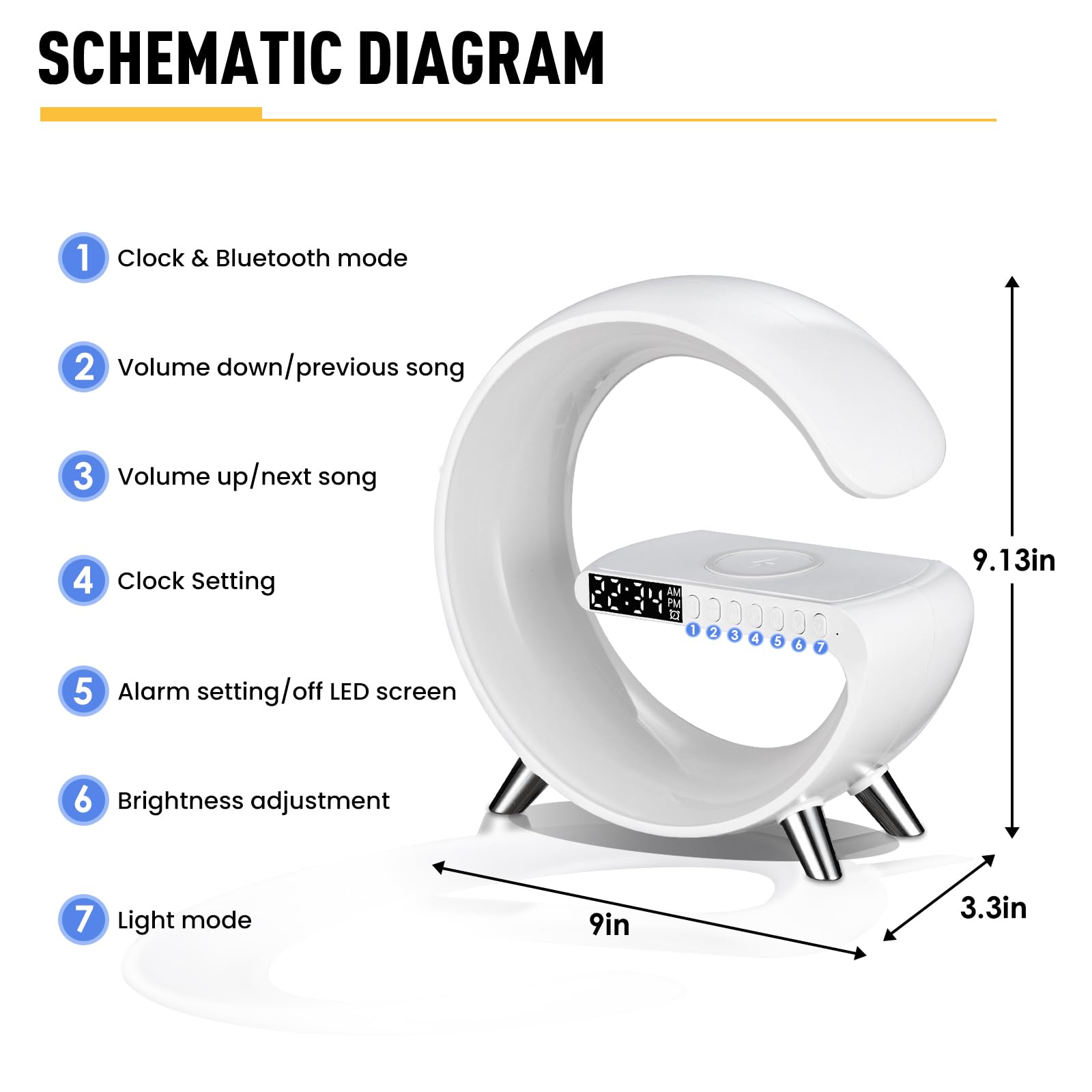 Leenabao Smart Led Table Lamp, 4-In-1 Wireless Charger, Night Light, Alarm Clock, And Bluetooth Speaker With App Control For Bedroom, Office, And Home Decor (White)