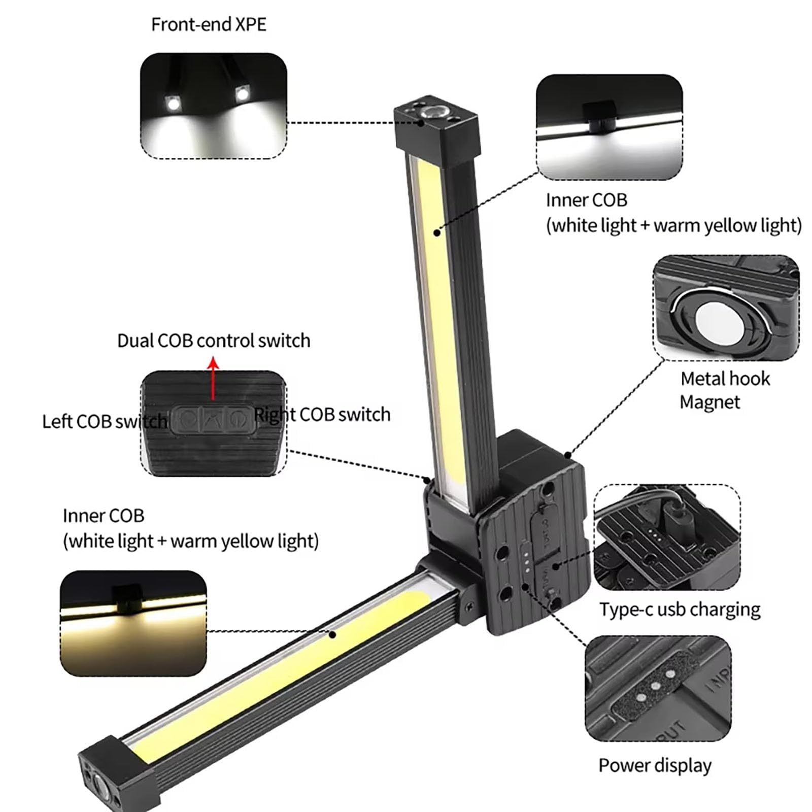 Sopingo Gym Lamp For Posing, Portable Magnetic Led Flashlight With Hanging Hook, 180 Degree Folding Magnetic Work Light, 7Th Gear Dimming,Usb Rechargeable,Power Bank Camping Light