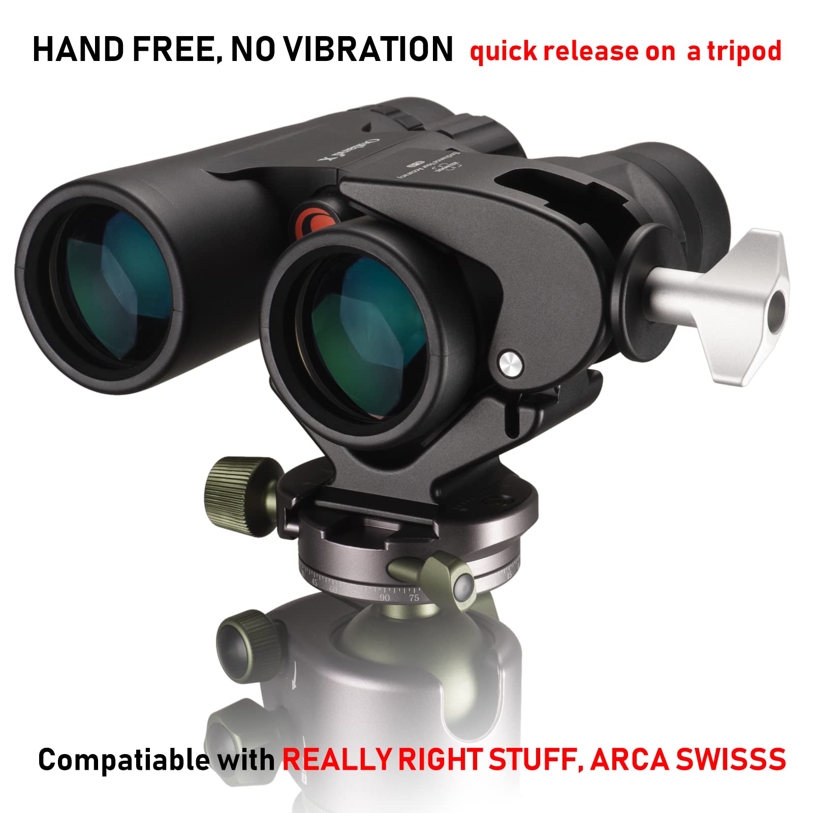 Zelnoox Clamp Binocular Tripod Adapter – Arca Quick Release Dovetail  1/4"-20 & 3/8"-16 Screw Holes  Fits 26-58Mm Binoculars