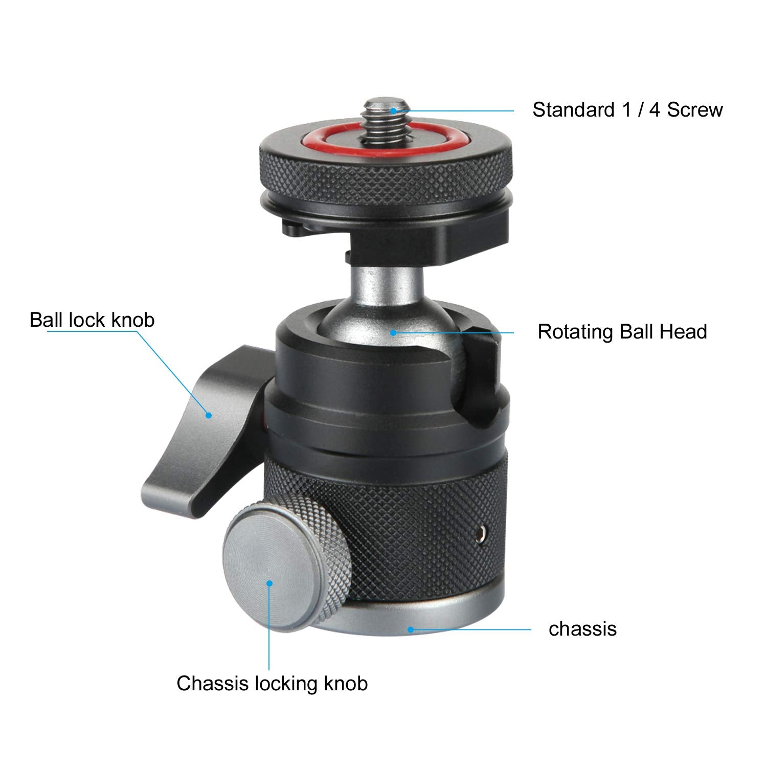 Poyinco Mini Ball Head With 1/4" Hotshoe Mount Adapter 360 Degree Rotatable Aluminum Tripod Head For Dslr Cameras Htc Vive Tripods Monopods Camcorder Light Stand