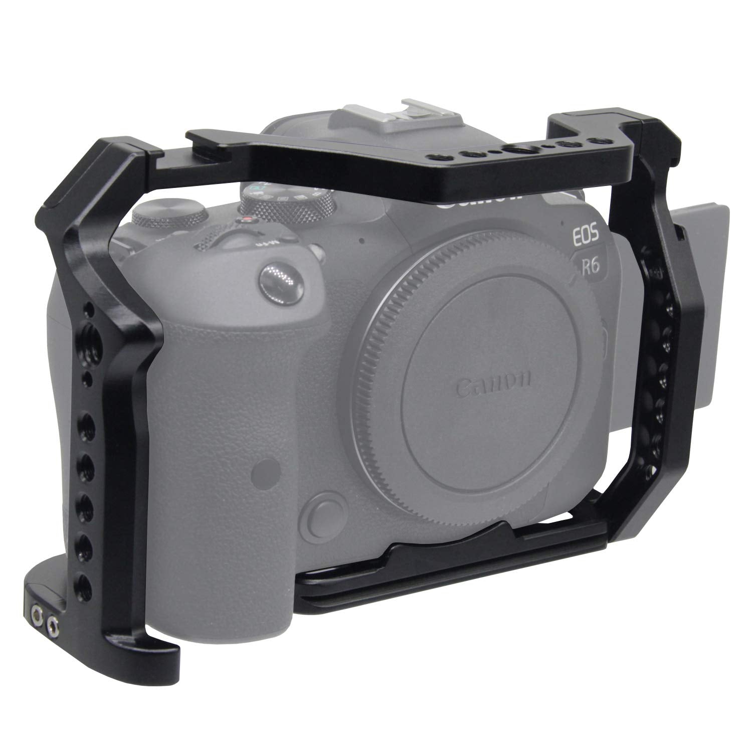Easy Hood Camera Cage For Canon Eos R6 R5 Mirrorless Camera, Vlogging Video Shooting Filmmaking Rig Stabilizer With Dual Cold Shoe, 1/4" Mounting Points And 3/8" Arri Locating Hole