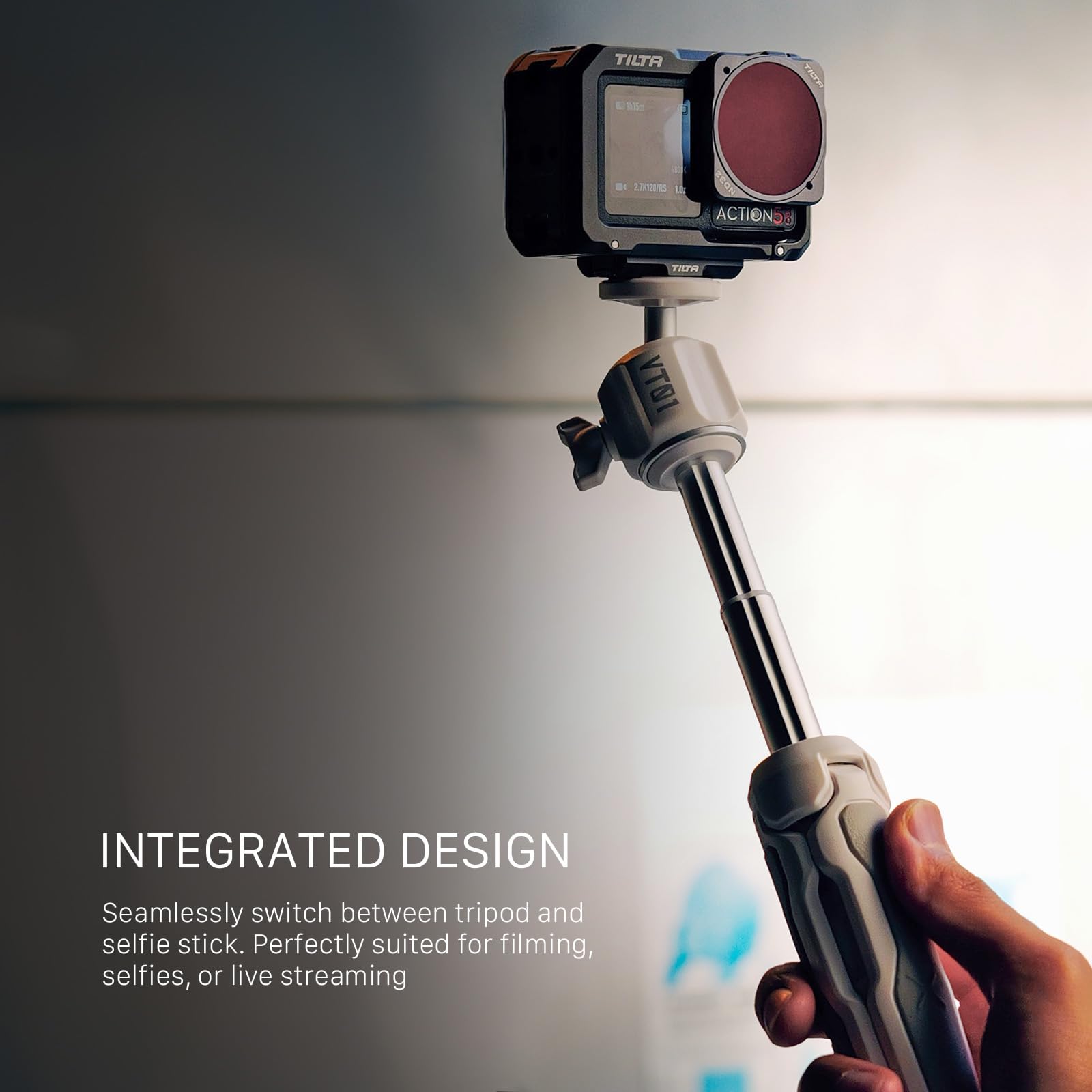 Tilta Extendable Vlog Tripod – Space Gray  2.2 Lb Payload  Selfie Stick  Universal Compatibility  90° Vertical Shooting Slot  Collapsible  Tt-Vt01-Bh-Sg