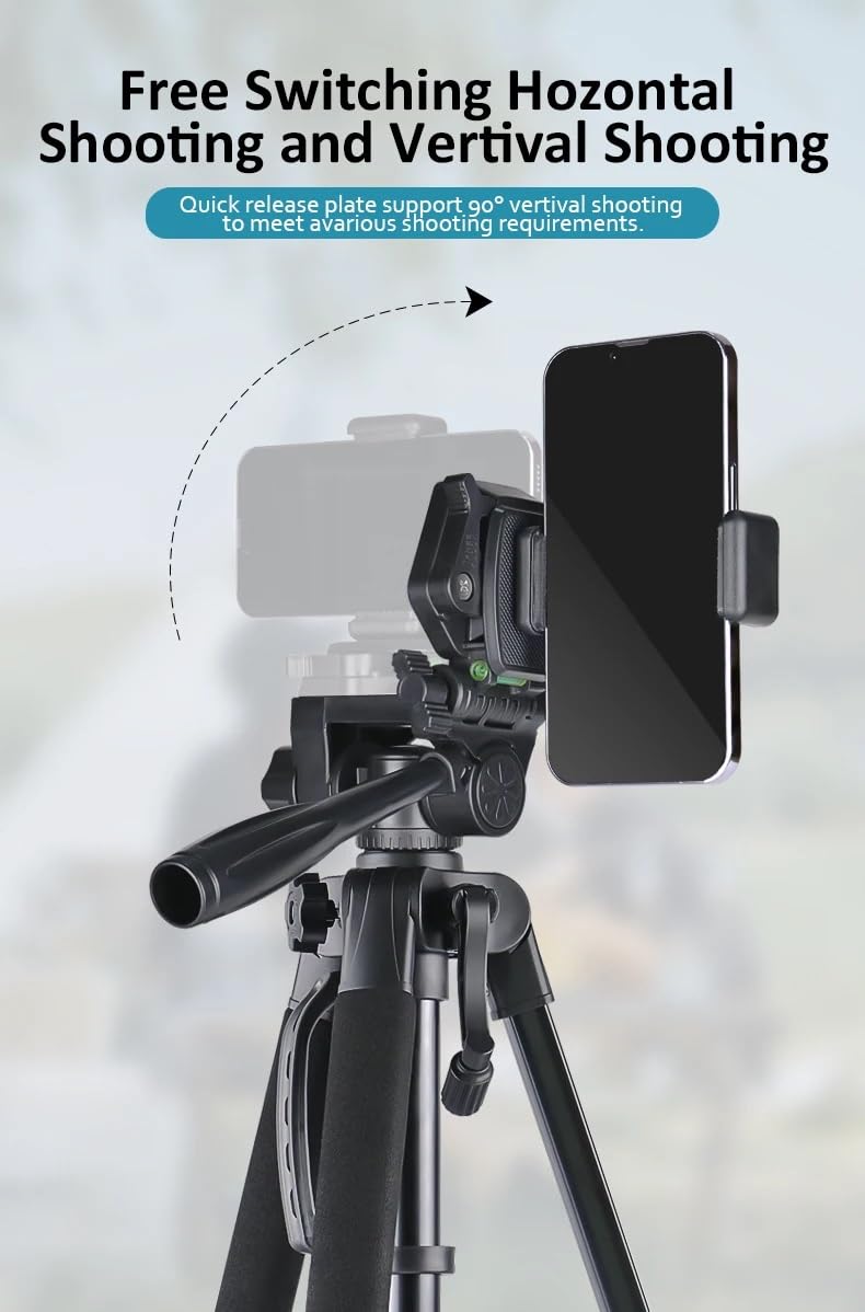 Abc Indus 66" Tripod For Cell Phone & Camera - Extendable Tripod Stand With Wireless Remote And Phone Holder For Video Recording- Portable Tripod With Bag For Travel And Photography
