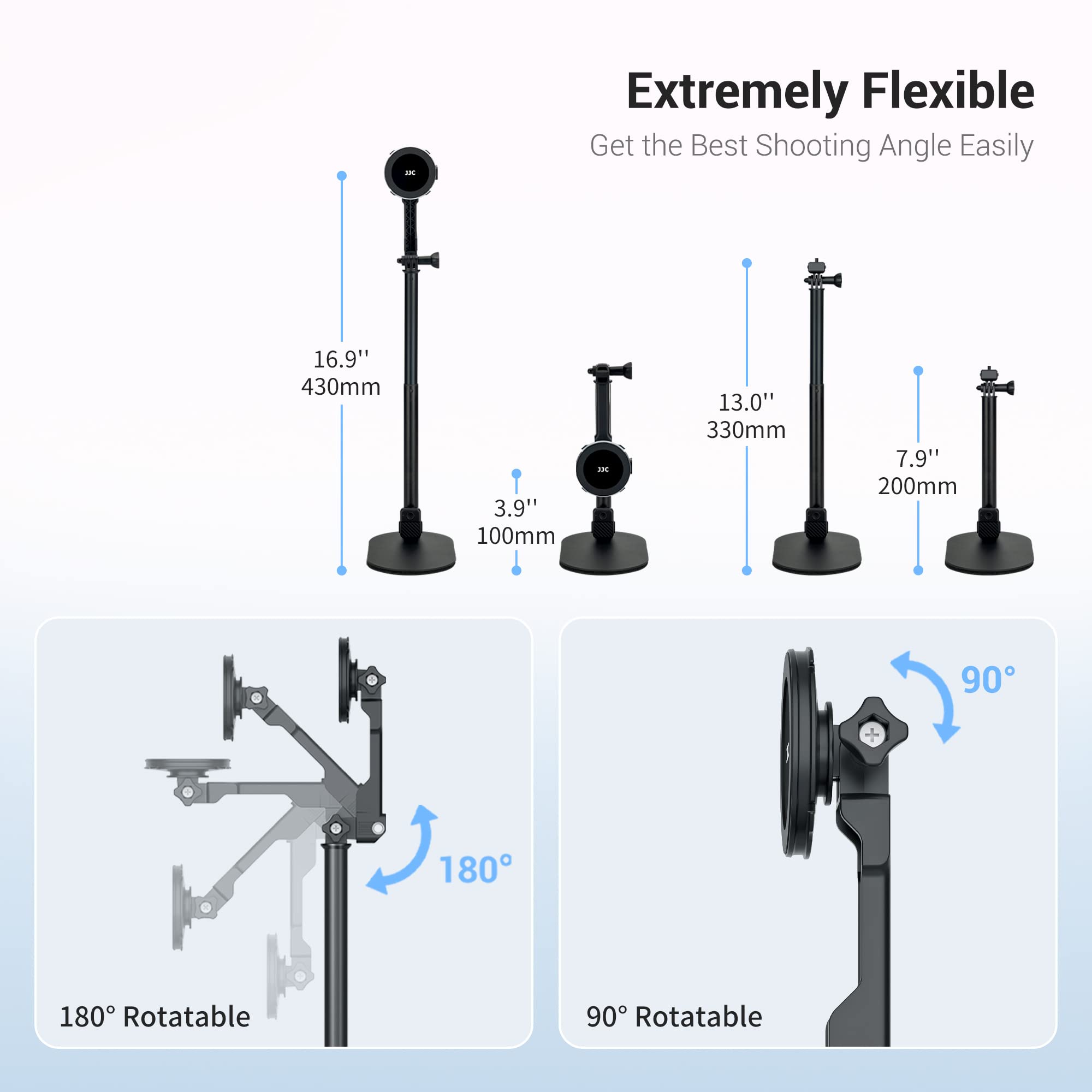 Kiorafoto Adjustable Magnetic Selfie Stand For Iphone 14 Plus, 13, 12 Pro Max, Mini & Compact Camera, 16.9" Overhead Stand For Live Streaming, Office