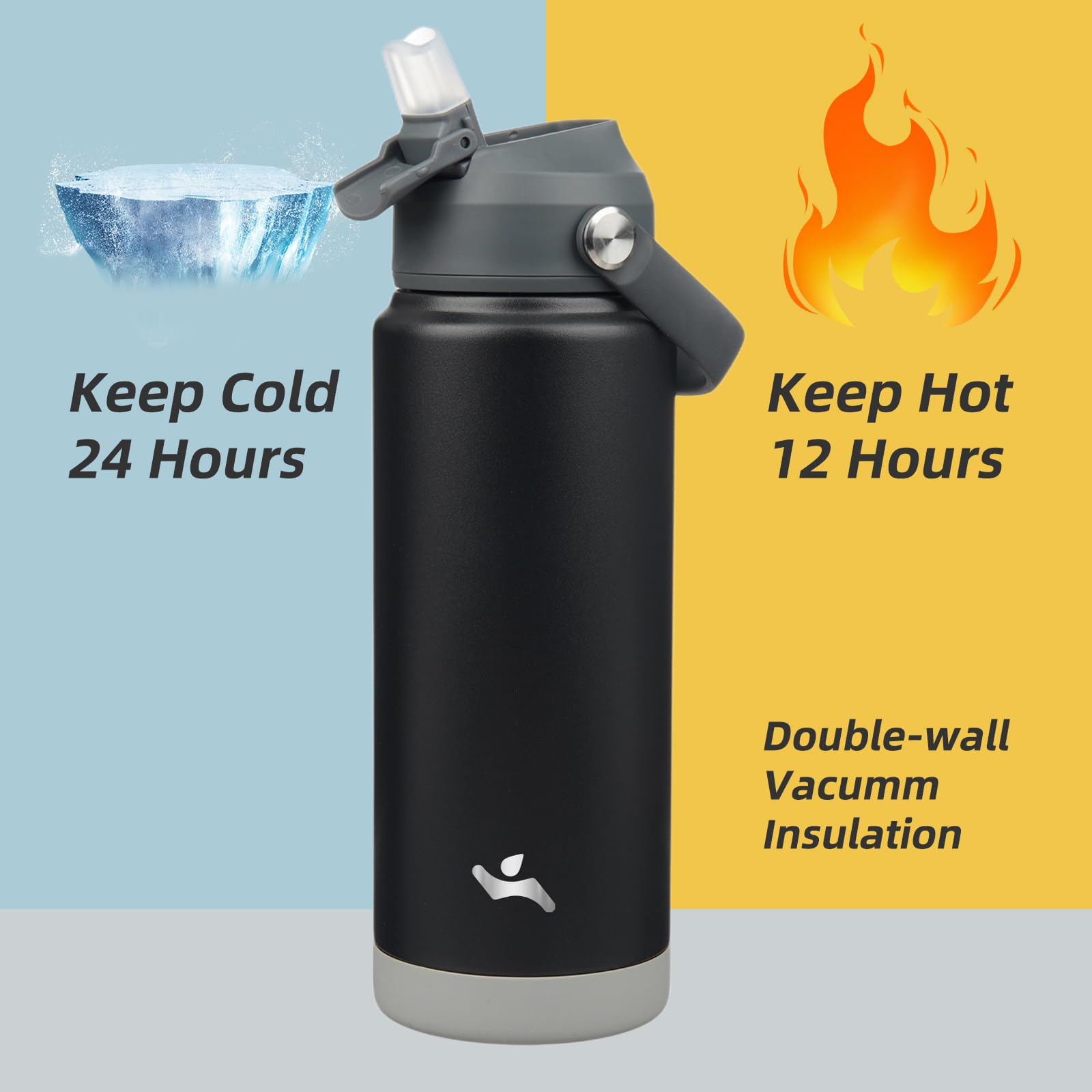 Insulated Water Bottle With Straw Lid,24 Oz Stainless Steel Vacuum Metal Bottle