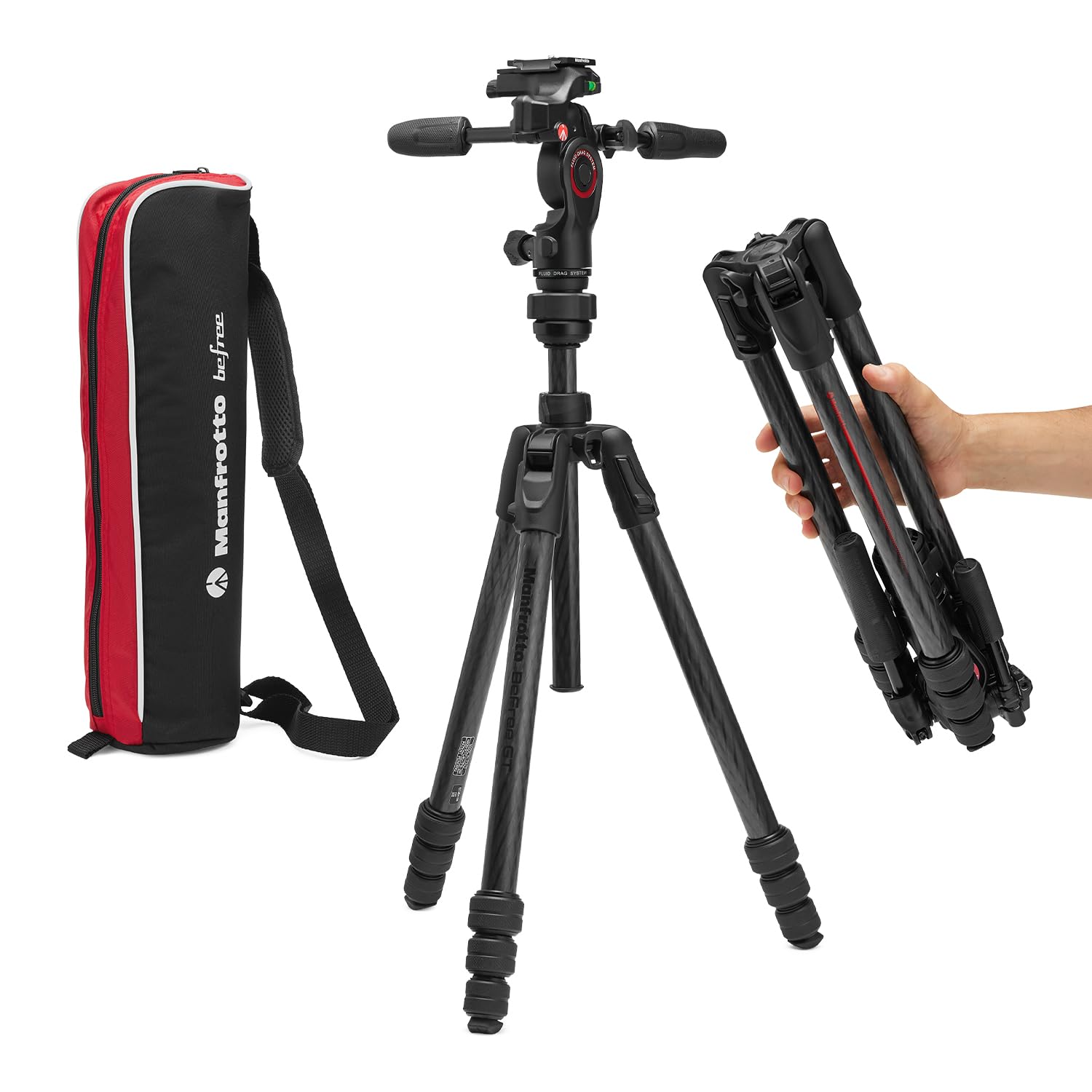 Manfrotto Be Gt Pro 4-Section Carbon Fiber Travel Tripod With 3-Way Pan/Tilt Head, Black