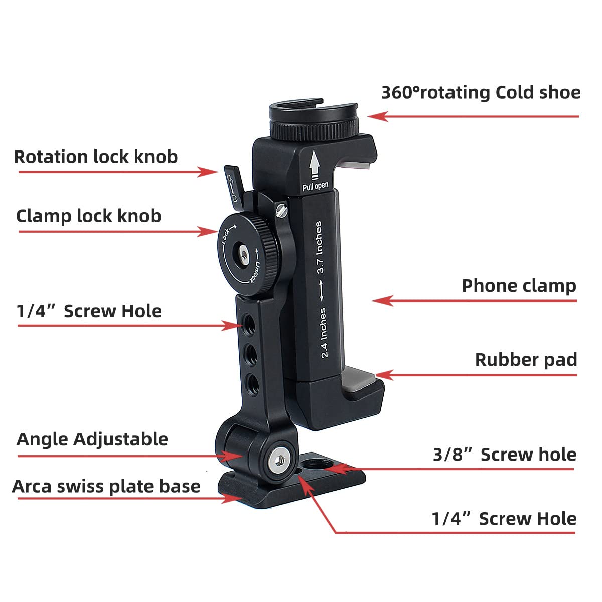 Arnarkok Metal Phone Tripod Mount W Rotatable Cold Shoe,Compatible With Iphone Tripod Adapter, Cell Phone Mount Holder,Hot Video Vlogging Rig