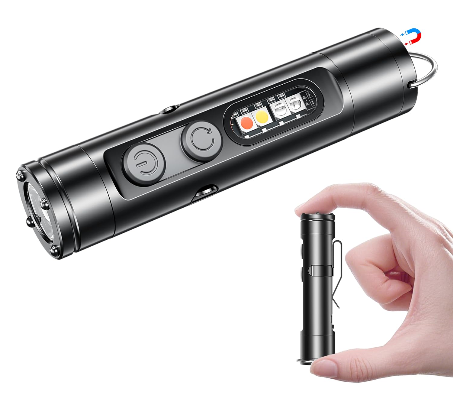 Waiord Mini Flashlight, 500 Lumens Rechargeable Keychain Flashlight With Cob Light, Bright Small Edc Pocket Utility Clip Led Light With Magnetic Base For Home Outdoor Emergency.