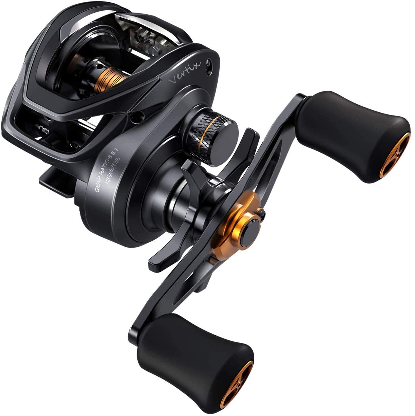 Tempo Baitcasting Reel, Super Smooth 9+1 Bb,20Lbs Carbon Fiber Drag, 6.6:1 Brass Gear Ratio Low Profile Design Fishing Reel, Magnet Braking System Baitcaster Reel,Dark Grey Left
