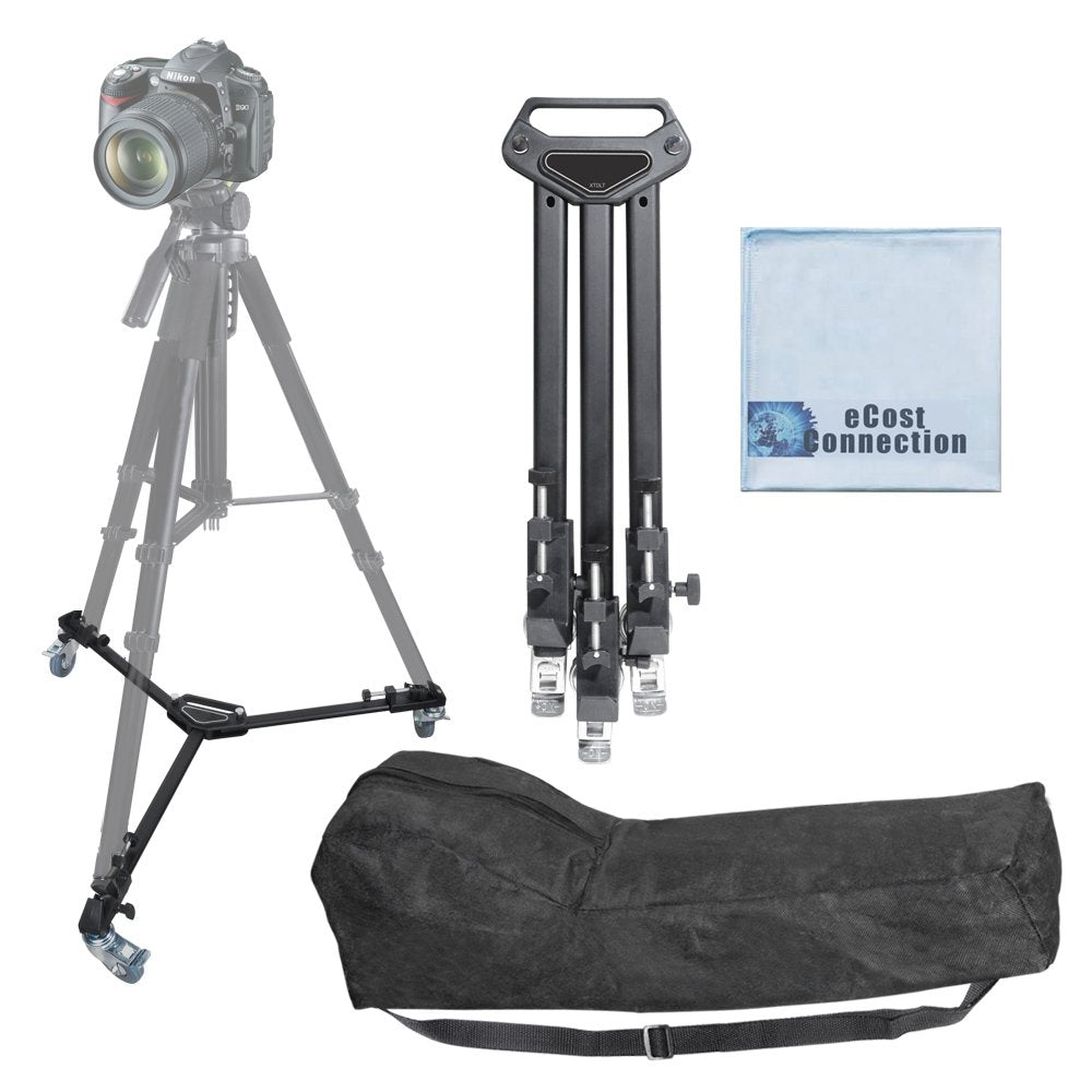 Ecostconnection Elite Series Professional Universal Tripod Dolly W/ One Step Easy Lock & Locking Wheels For All Cameras And Camcorders & An Microfiber Cloth