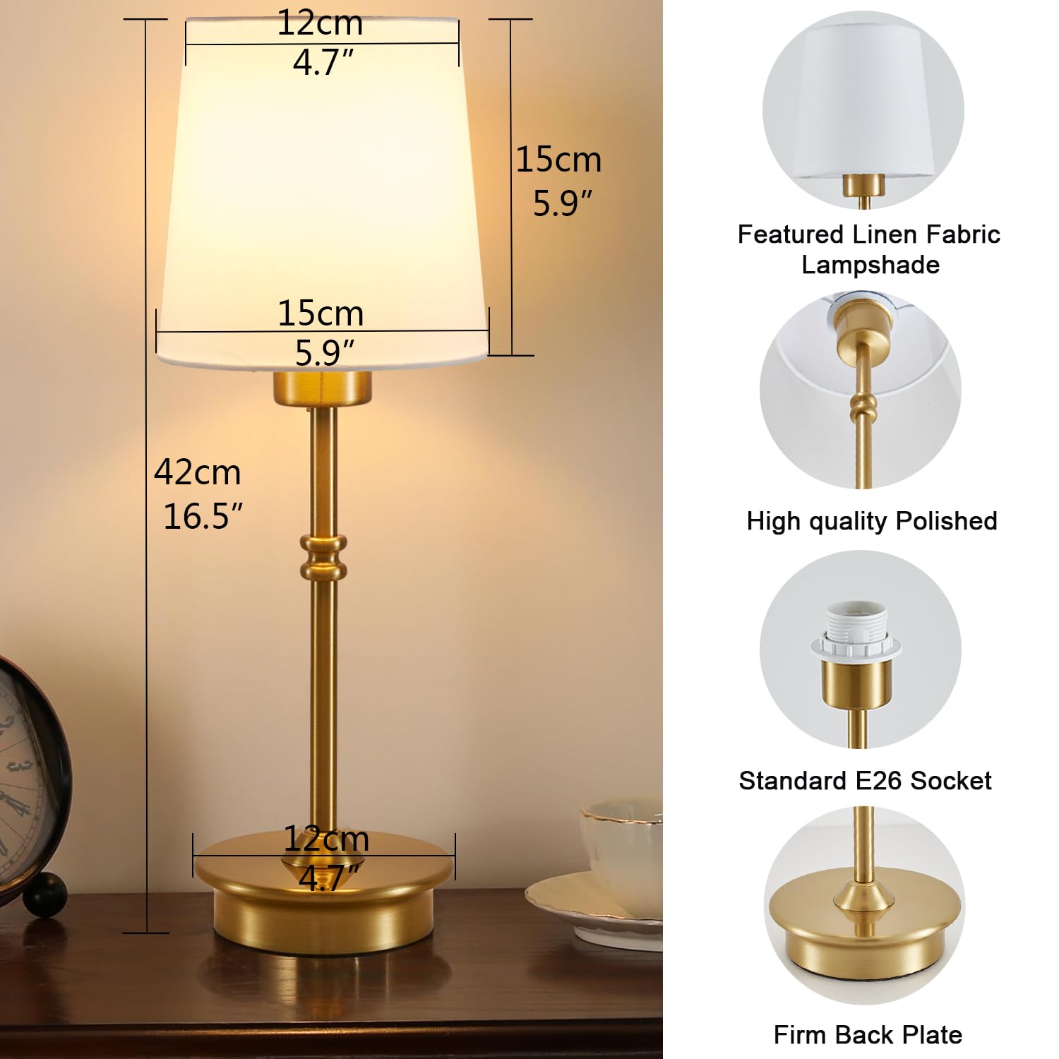 A1A9 Rechargeable Cordless Table Lamp, Brushed Gold Battery Operated Desk Lamps With Detachable Led Bulbs, 13 Colors Dimmable Bedside Lights For Bedroom, Bar, Night Light, Camping