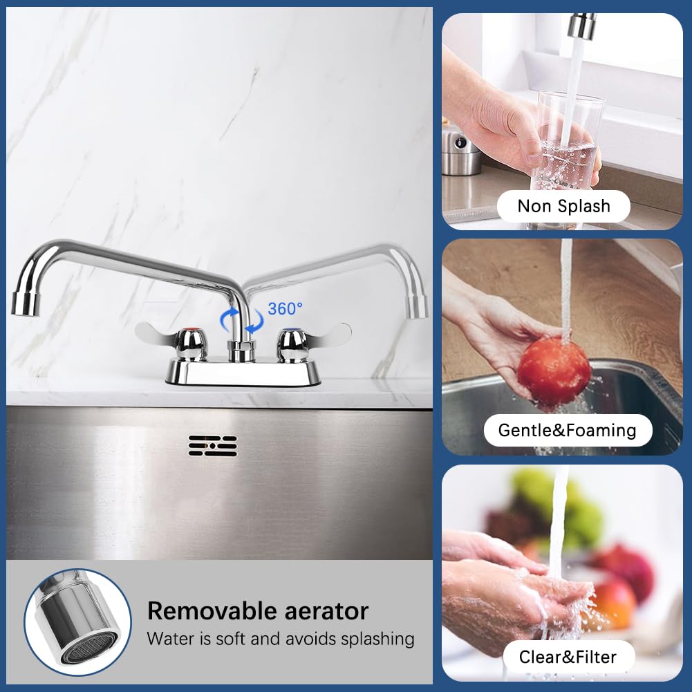 Tnroted Deck Mount Bar Sink Faucet With 12" Swivel Spout, 4 Inch Center Commercial Utility Sink Faucet For Kitchen Laundry Restaurant Compartment Sink, Brass Constructed