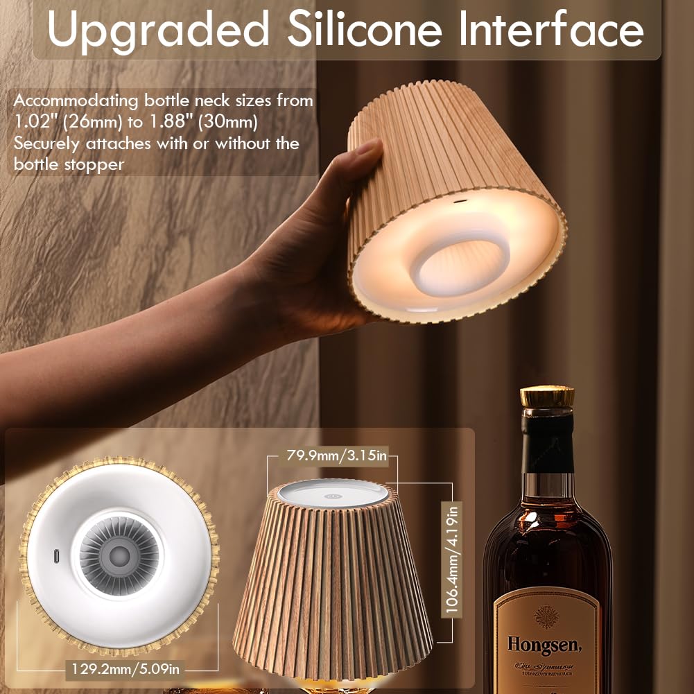 Wilit Wireless Bottle Lamp Shades For Table Lamps, 3 Level Brightness Bar Lights For Home Bar, Rechargeable Cordless Lamp For Bedroom Bar&Restaurant, Modern Wine Bottle Light, For Women