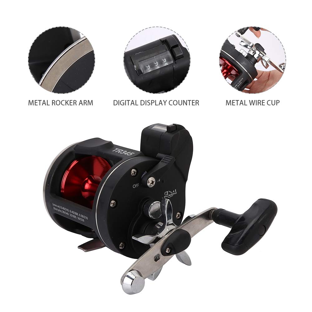 Vbestlife Fishing Reel,Trolling Reels Equipped With Line Counter Black Trolling Saltwater Offshore Reel Wheel