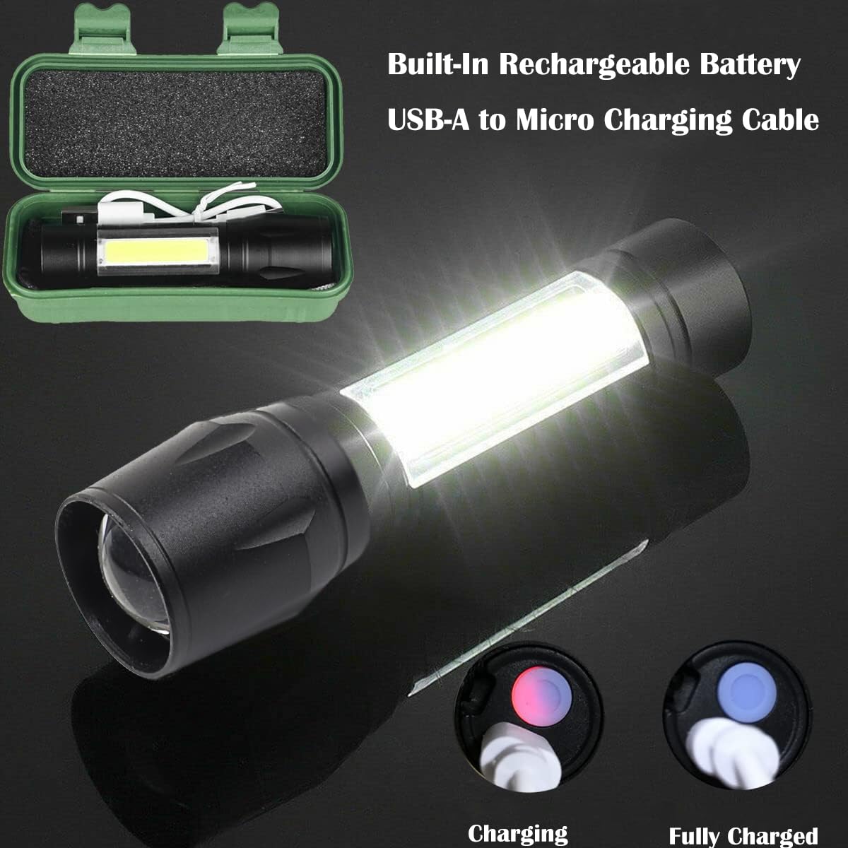 Miyake 4-Pk Led Flashlight Rechargeable Usb Torch, Pocket Mini Flash Light With Cob Side Searchlight, High Lumens Zoomable Camping Lantern Combo Small Flash Light For Edc Emergency Camping