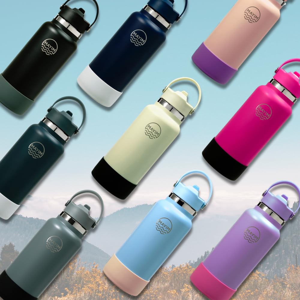 Mayim 32 Oz Active Triple Insulated Sports Water Bottle With Straw, Leak Proof Stainless Steel
