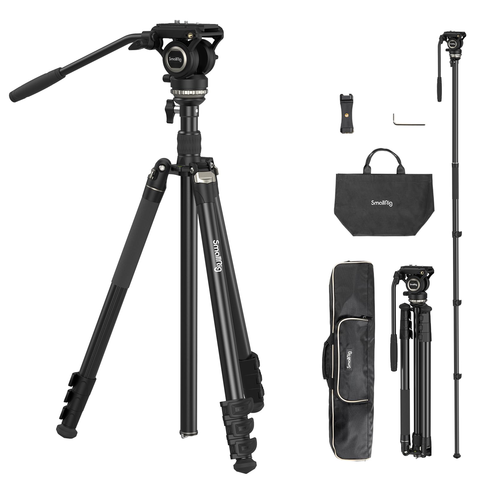 Smallrig Ct210 Video Tripod, 75" Video Camera Tripod Monopod With +/-15° Leveling Base Fluid Head, Professional Camera Tripod Compatible With Video Camera, Dslr, Camcorder-4475