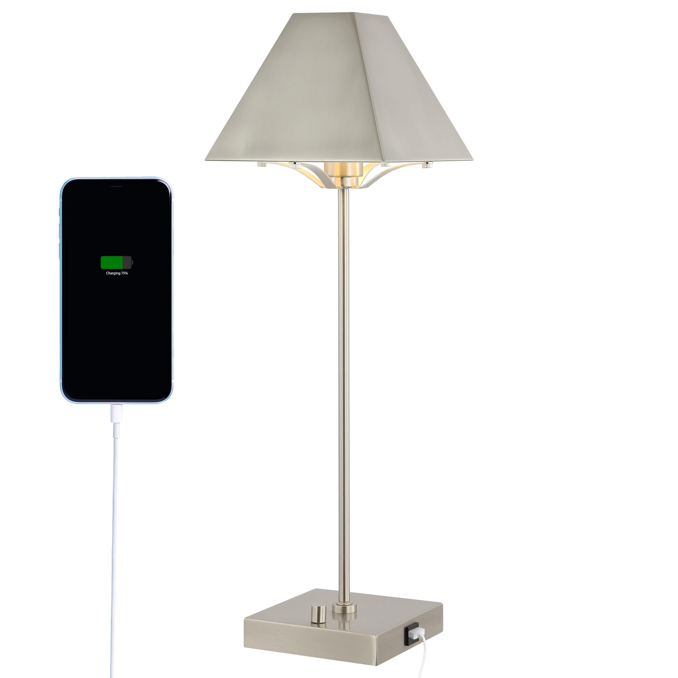 Jonathan Y Jyl6017A Ruthen 25" Industrial Style Iron Pyramid Bedside Led Table Lamp With Usb Charging Port Contemporary, Minimalist, Casual, Art Deco, Office, Living Room, Dining Room, Bedroom, Nickel