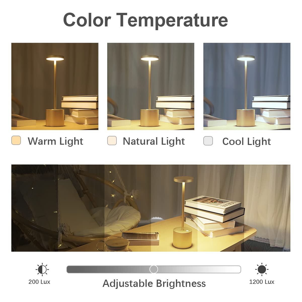 Hapfish Cordless Led Table Lamp Set Of 2, 5000Mah Rechargeable Battery Operated Desk Lamps,Dimmable Table Light For Outdoor/Indoor/Restaurant/Dining/Office(Gold)