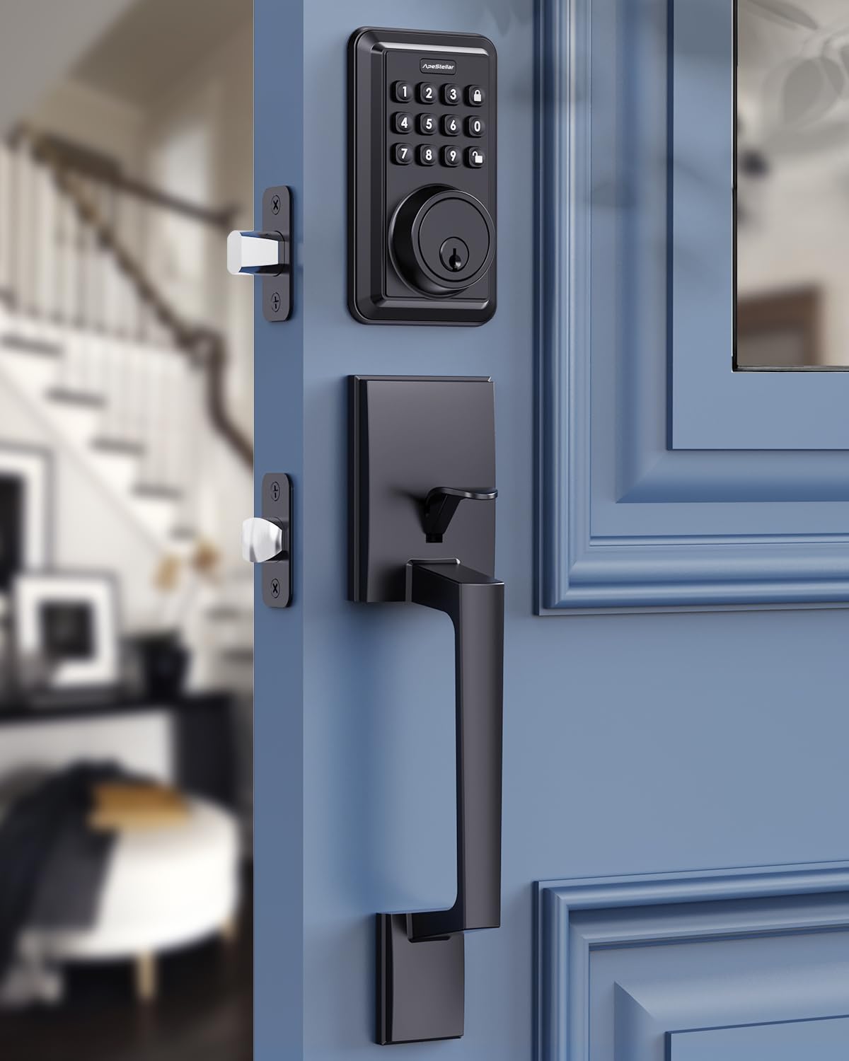 Apestellar Keyless Entry Door Lock Deadbolt With Handle Set - Front Door Lock Set- Electronic Keypad Deadbolt - Smart Lock -Easy Installation -Matte Black