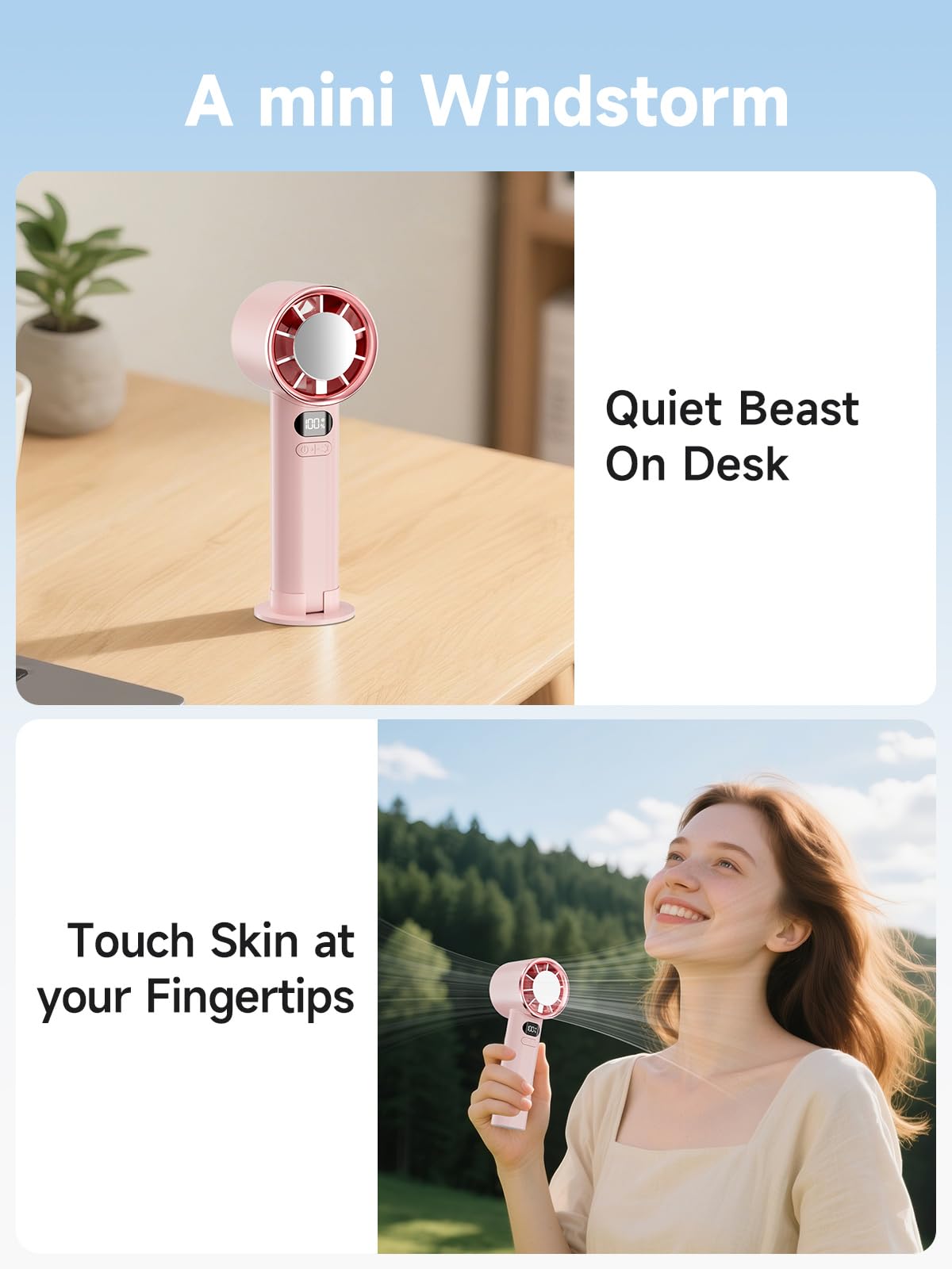 Portable Handheld Fan With Ice Cooling Pad, Speed(1-120) Adjustable Turbo Mini Fans, 4500Mah Battery
