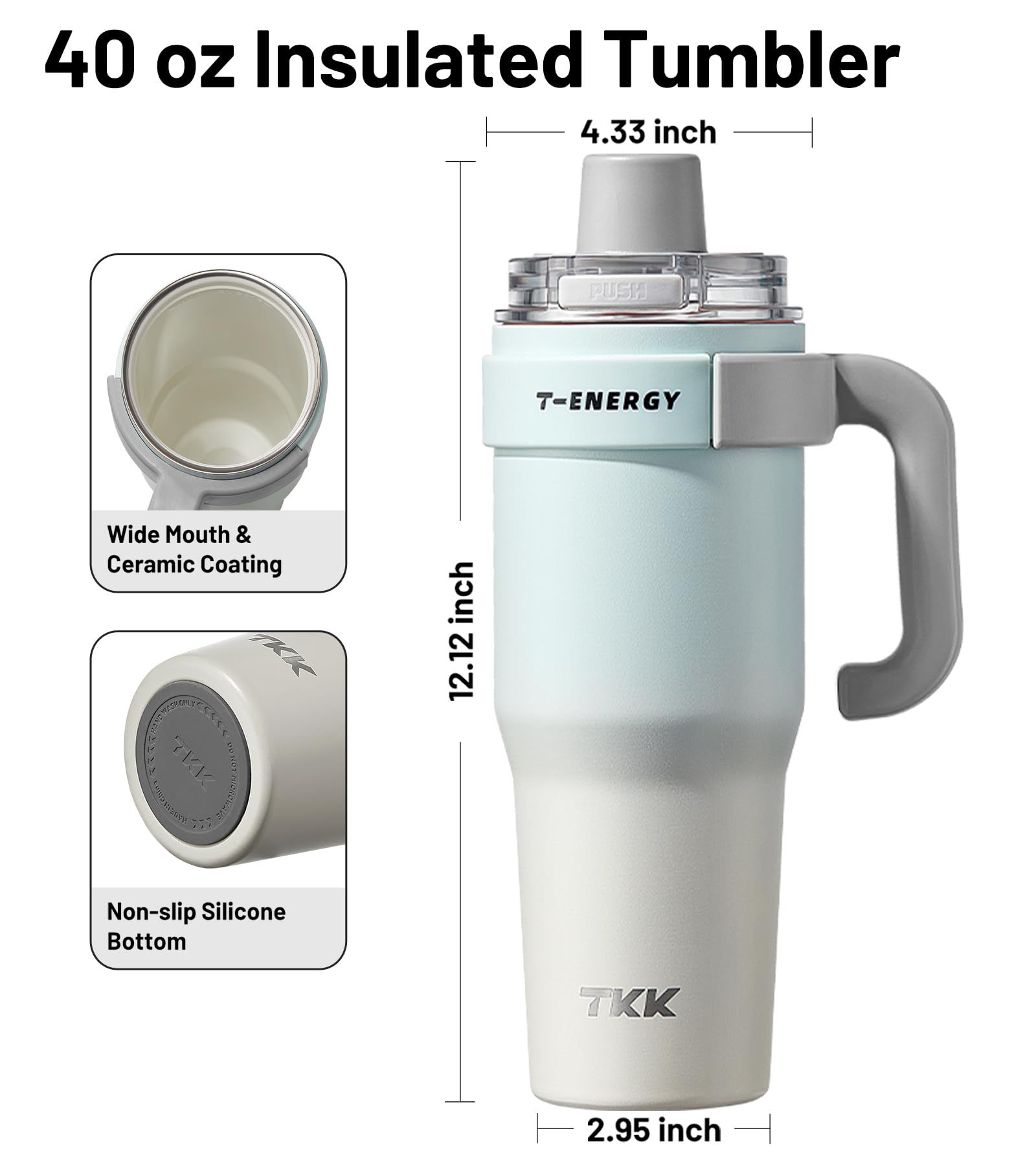 Tkk 40 Oz Tumbler With Handle And Straw, Ceramic Coating Insulated Tumbler 100% Leakproof Travel