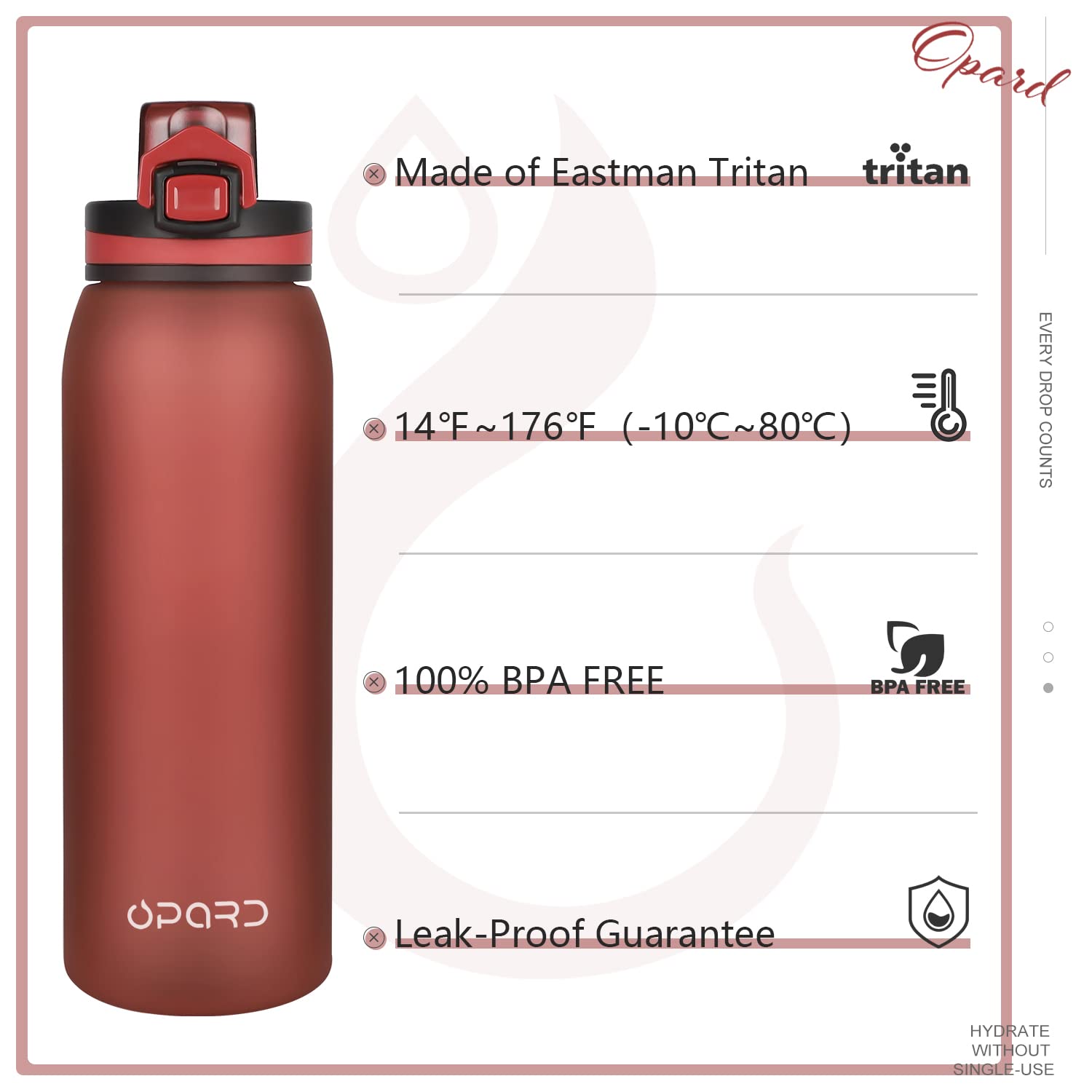 Opard 30Oz/32Oz Sports Water Bottle With Leak Proof Flip Top Lid Tritan Reusable