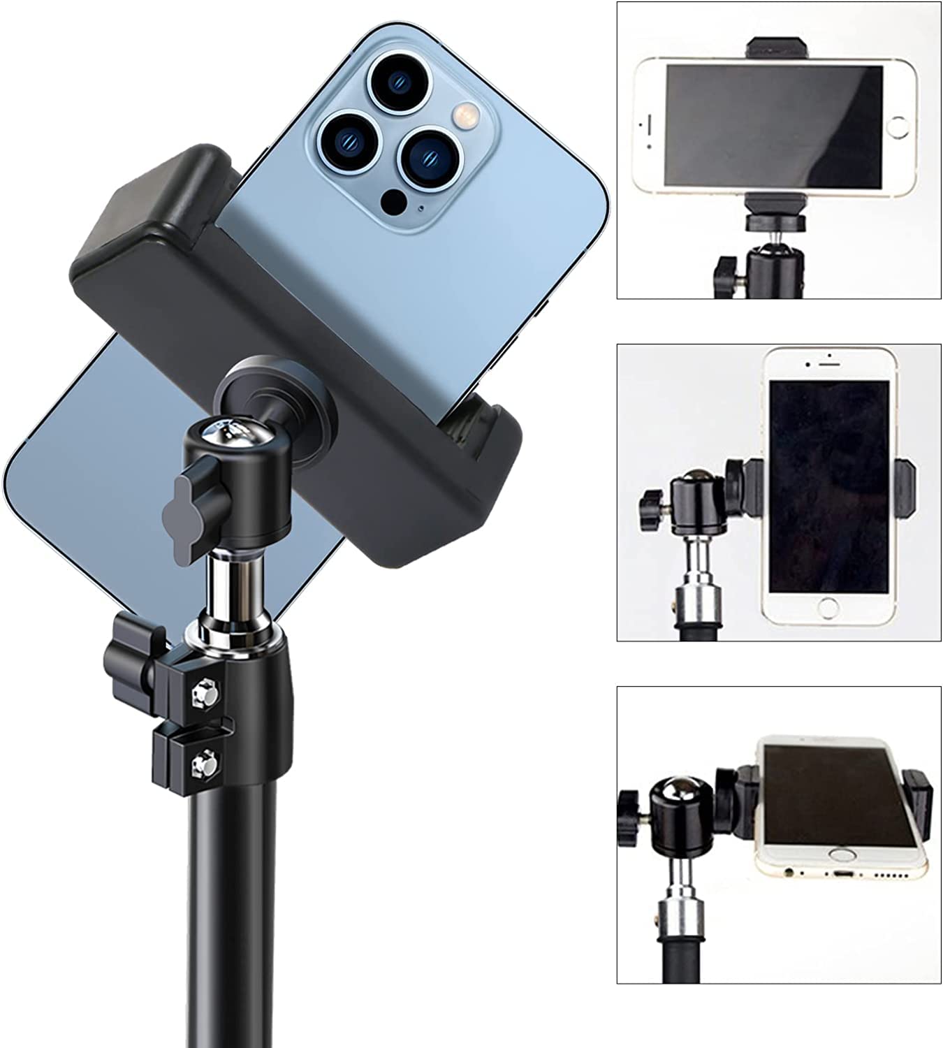 Praqecz Universal Cell Phone Tripod Mount Adapter, Phone Holder Clip Connector Head Used For Monopod Selfie Stick Travel Mini Flexible Tripod And More