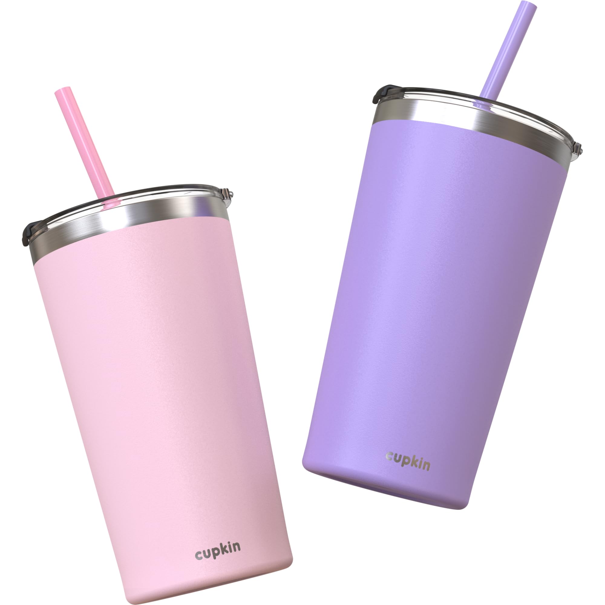 Cupkin Stainless Steel Insulated Tumbler With Lid And Straw, 20 Oz Water Bottle & Straw, Stainless